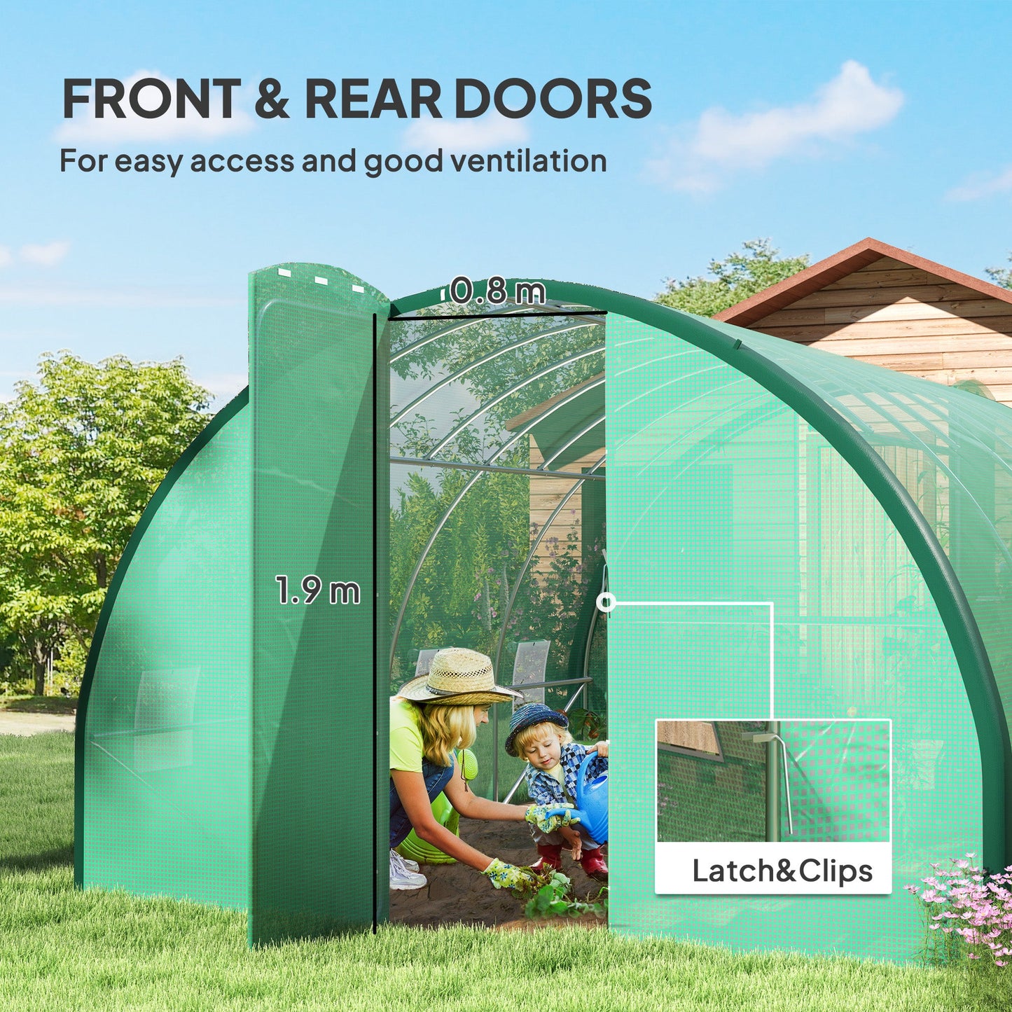 4 x 3(m) Walk-in Polytunnel Greenhouse with Upgraded Structure, 2 Hinged Doors, 8 Mesh Windows, Tunnel Warm House Tent with UV-resistant PE Cover, Green