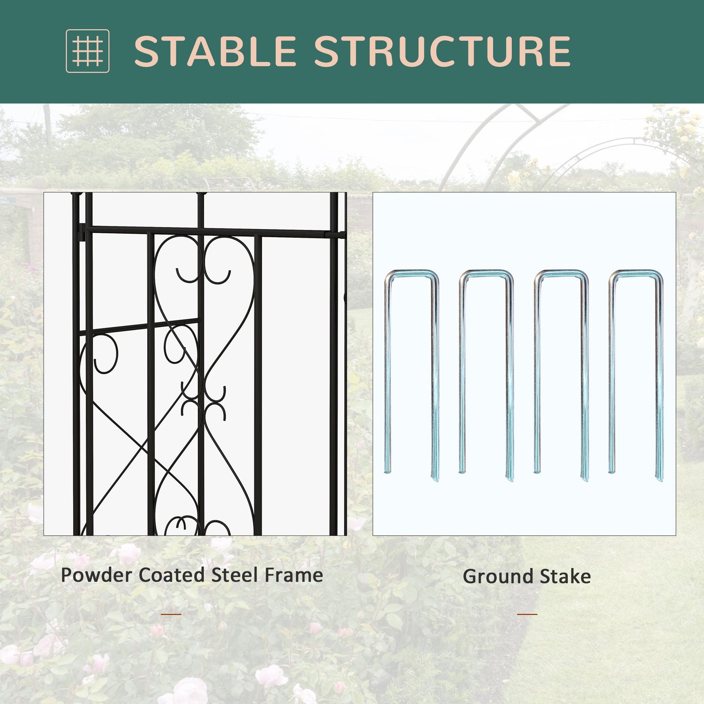 Outdoor Garden Arch with Double Gates, Metal Garden Arbor for Climbing Plants, Roses, Vines, Wedding Arch for Outdoor, 114L x 36W x 232H cm, Black