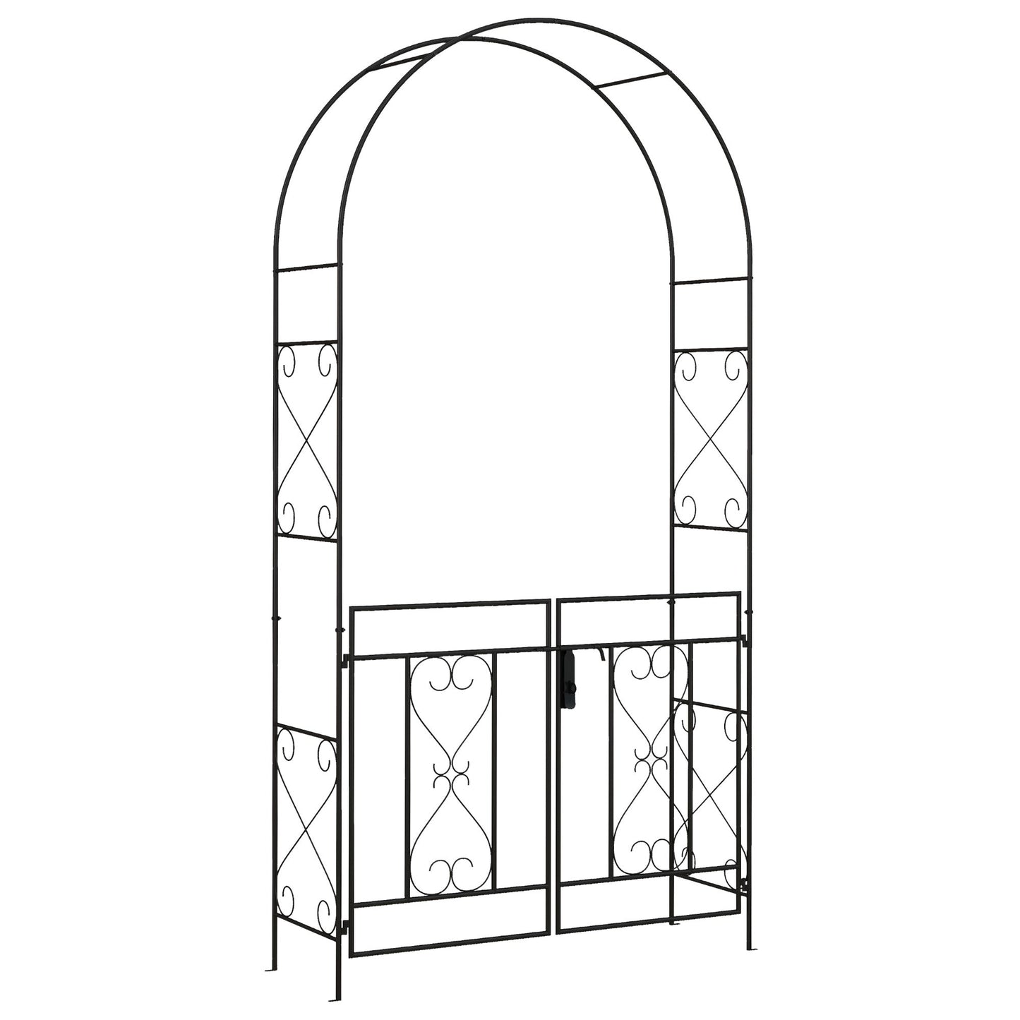 Outdoor Garden Arch with Double Gates, Metal Garden Arbor for Climbing Plants, Roses, Vines, Wedding Arch for Outdoor, 114L x 36W x 232H cm, Black