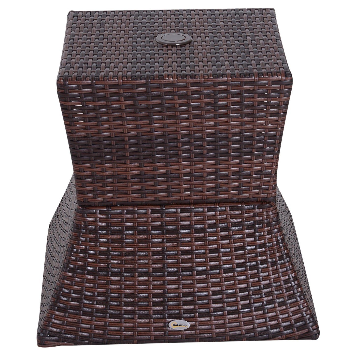 Rattan Outdoor Coffee Table, Wicker Garden Patio Bistro Side Table with Umbrella Hole and Storage Space for Balcony, Porch, Brown