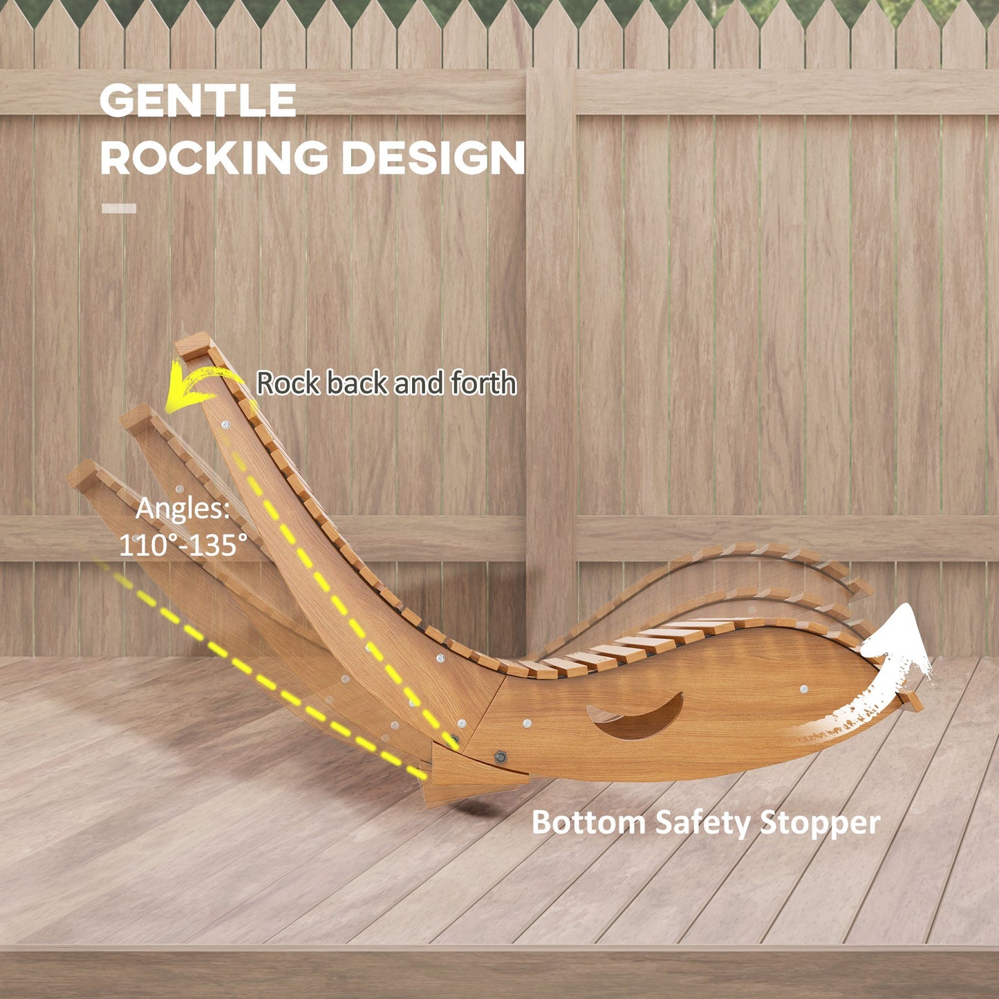 Garden Rocking Chair with Slatted Seat and High Back, Outdoor Wooden Chair with S Shape, Patio Rocker Chair, for Balcony, Outdoor, Garden, Teak