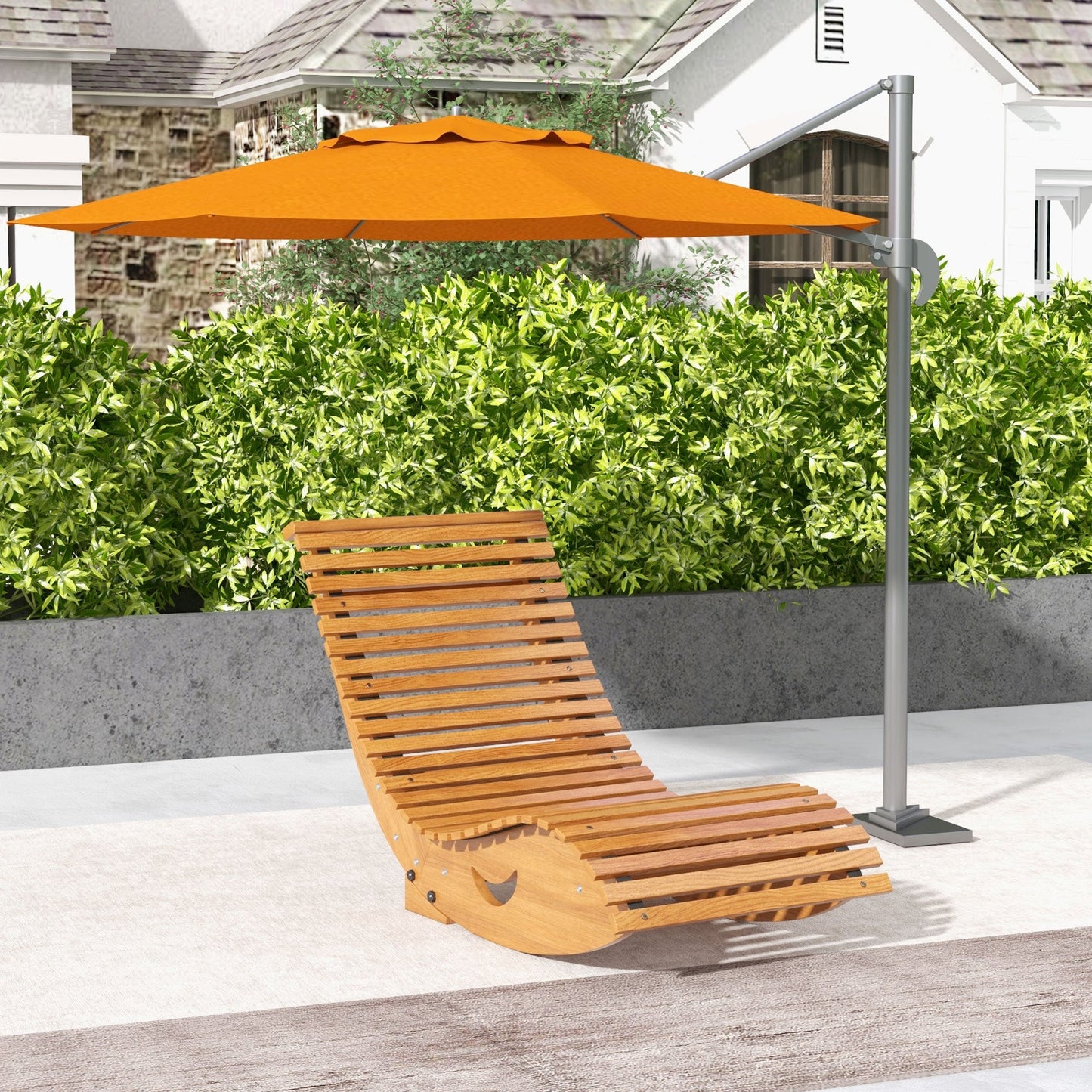 Garden Rocking Chair with Slatted Seat and High Back, Outdoor Wooden Chair with S Shape, Patio Rocker Chair, for Balcony, Outdoor, Garden, Teak