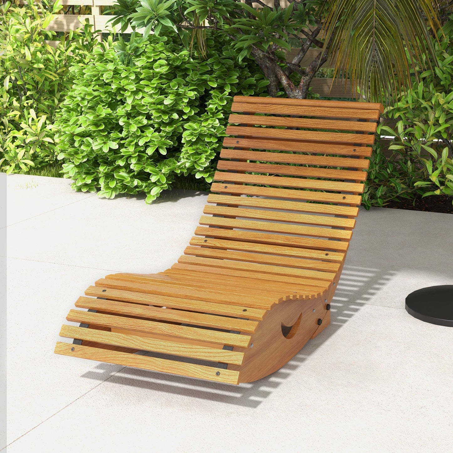 Garden Rocking Chair with Slatted Seat and High Back, Outdoor Wooden Chair with S Shape, Patio Rocker Chair, for Balcony, Outdoor, Garden, Teak