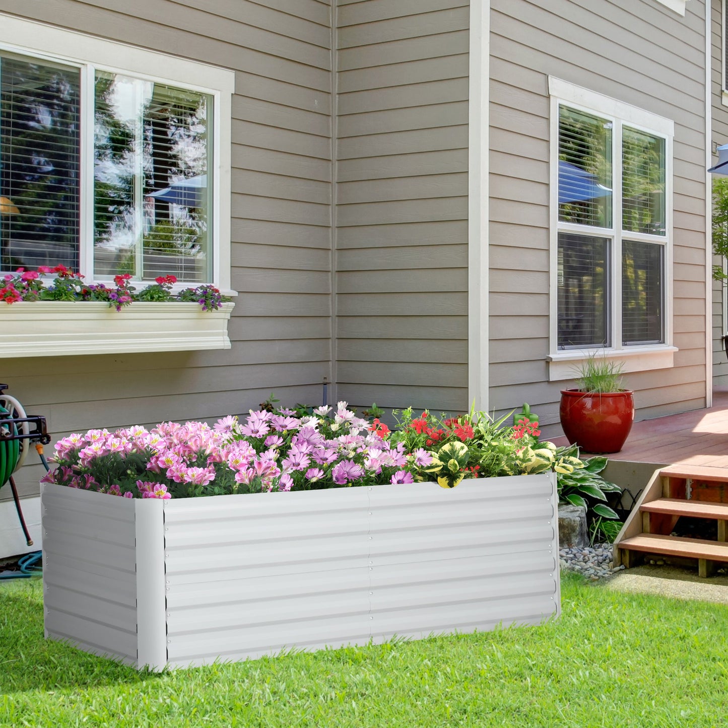 Raised Beds for Garden, Galvanised Steel Outdoor Planters with Multi-reinforced Rods for Vegetables, Plants, Flowers and Herbs, 180 x 90 x 59 cm, Light Grey