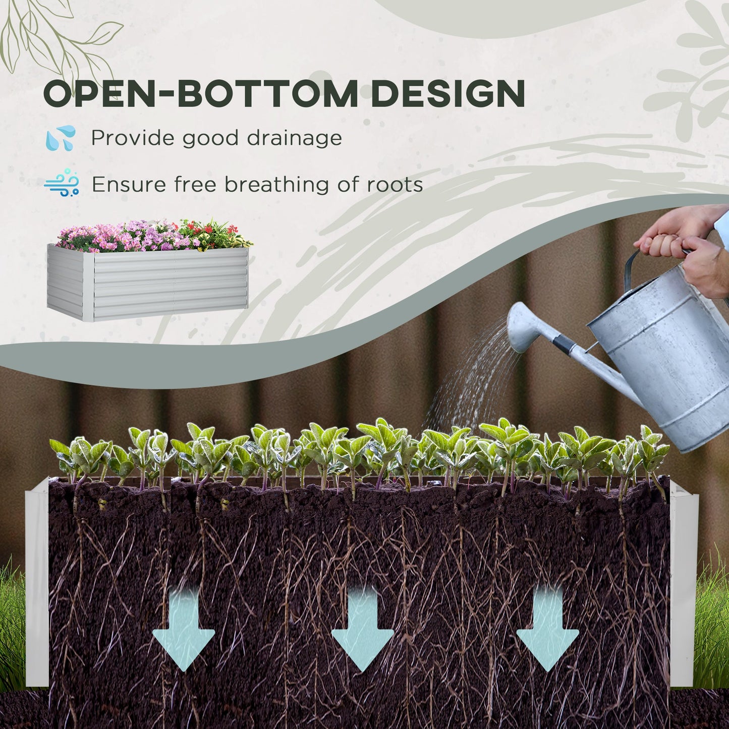 Raised Beds for Garden, Galvanised Steel Outdoor Planters with Multi-reinforced Rods for Vegetables, Plants, Flowers and Herbs, 180 x 90 x 59 cm, Light Grey
