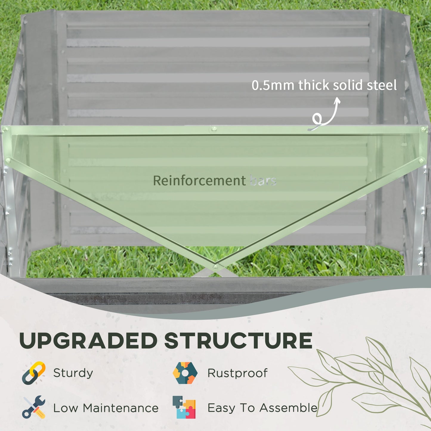 Raised Beds for Garden, Galvanised Steel Outdoor Planters with Multi-reinforced Rods for Vegetables, Plants, Flowers and Herbs, 180 x 90 x 59 cm, Light Grey
