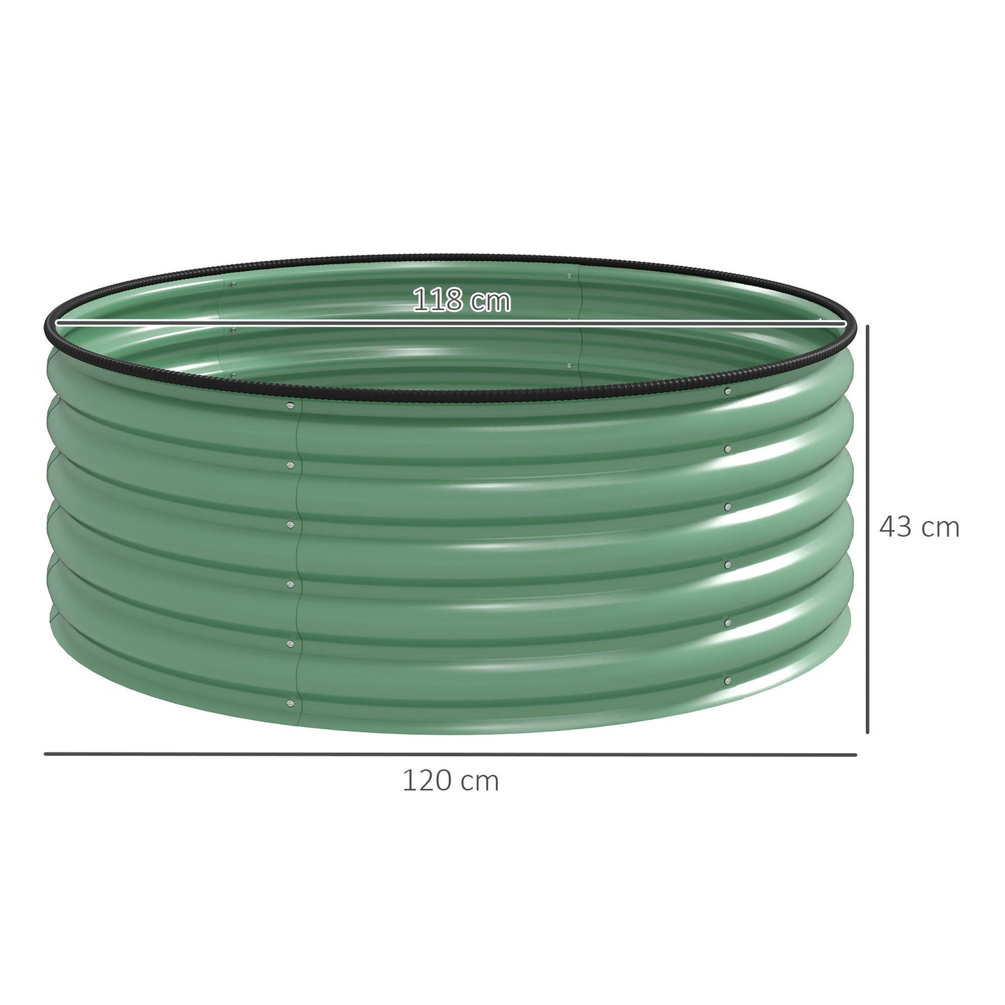 Galvanised Raised Garden Bed with Safety Edging, Outdoor Raised Planter Box with Gloves and Open Bottom, Metal Raised Bed for Flowers, Vegetables and Herbs, 120 x 120 x 43cm, Light Green