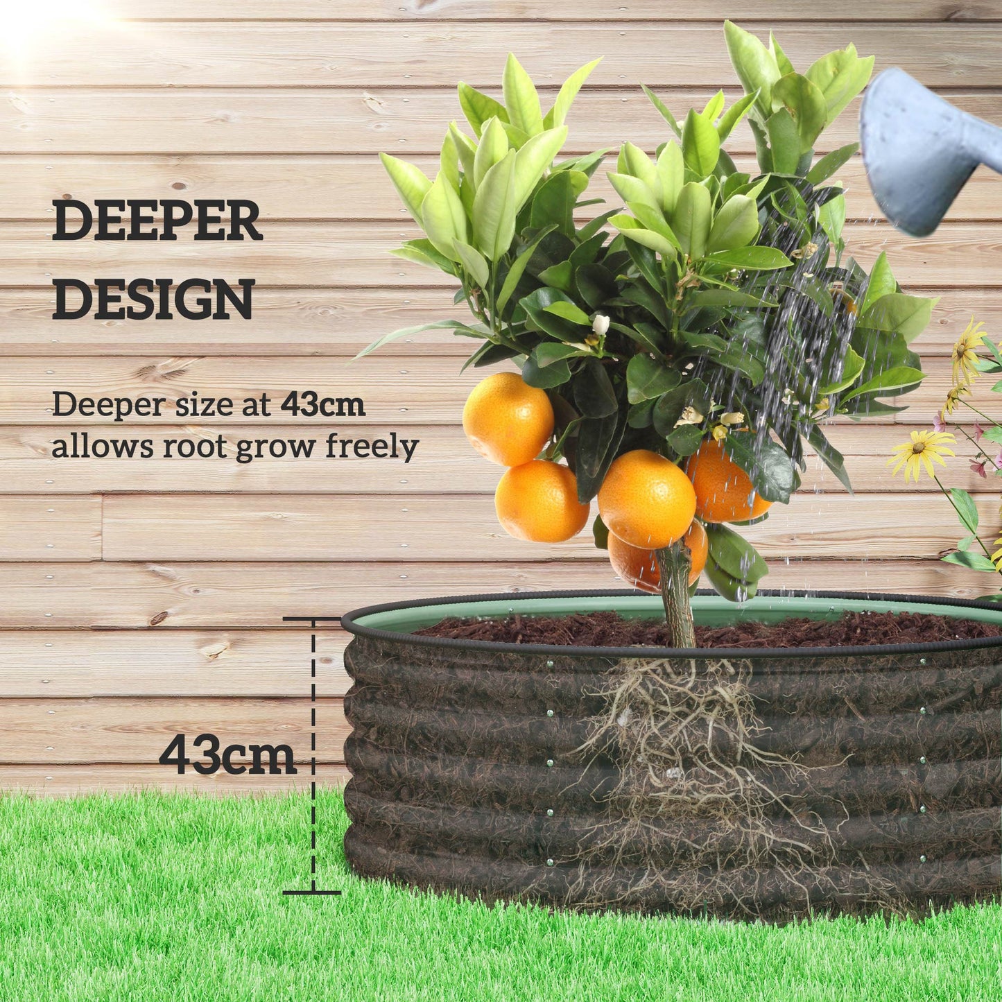 Galvanised Raised Garden Bed with Safety Edging, Outdoor Raised Planter Box with Gloves and Open Bottom, Metal Raised Bed for Flowers, Vegetables and Herbs, 120 x 120 x 43cm, Light Green