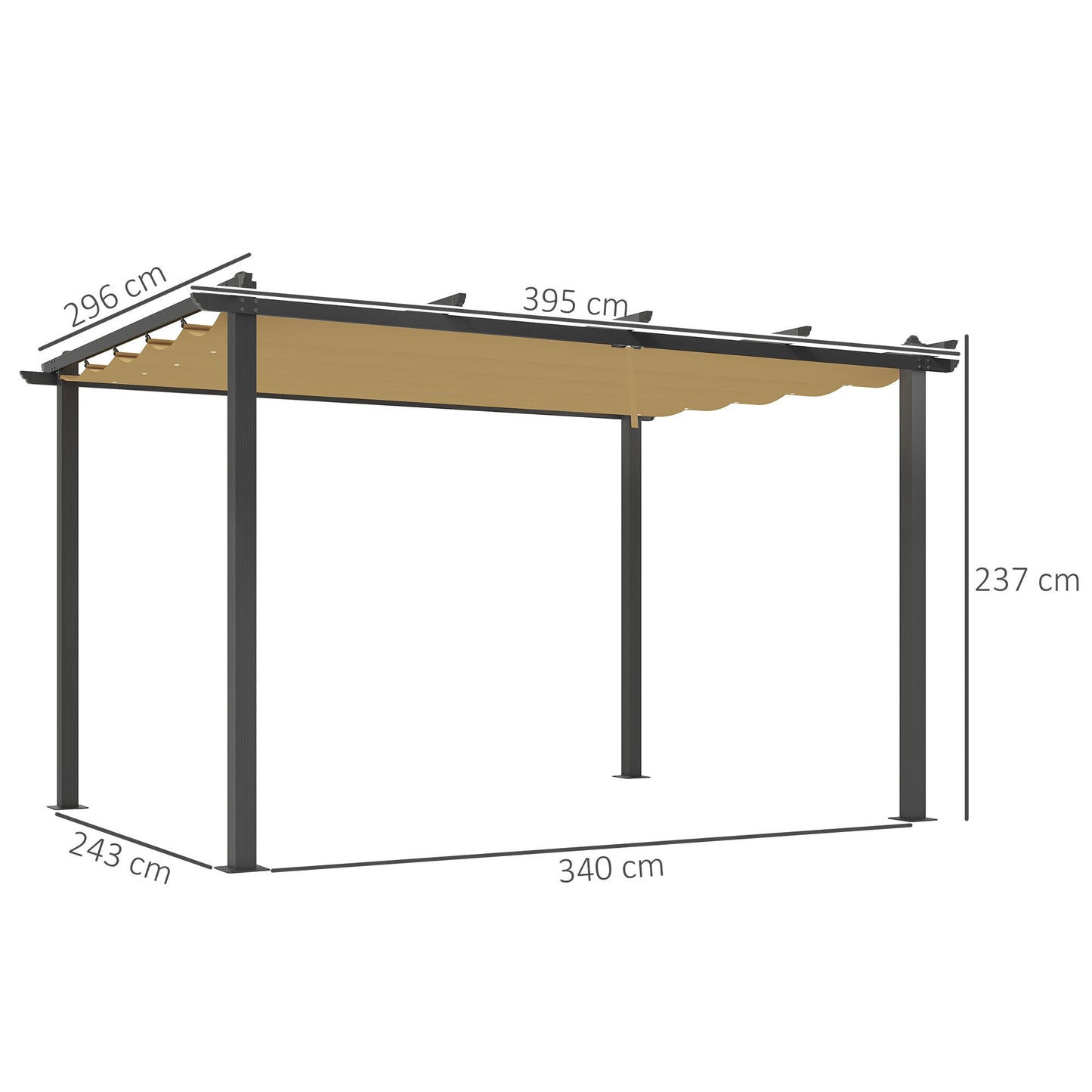 3 x 4m Pergola with Retractable Roof, Aluminium Frame Garden Gazebo Canopy Outdoor Sun Shade Shelter for Grill, Patio, Deck, Khaki