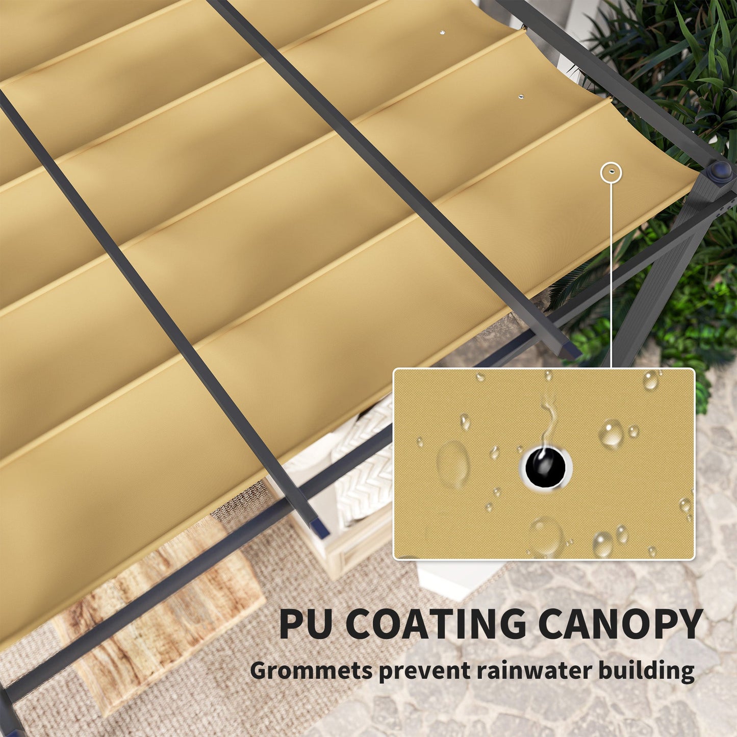 3 x 4m Pergola with Retractable Roof, Aluminium Frame Garden Gazebo Canopy Outdoor Sun Shade Shelter for Grill, Patio, Deck, Khaki