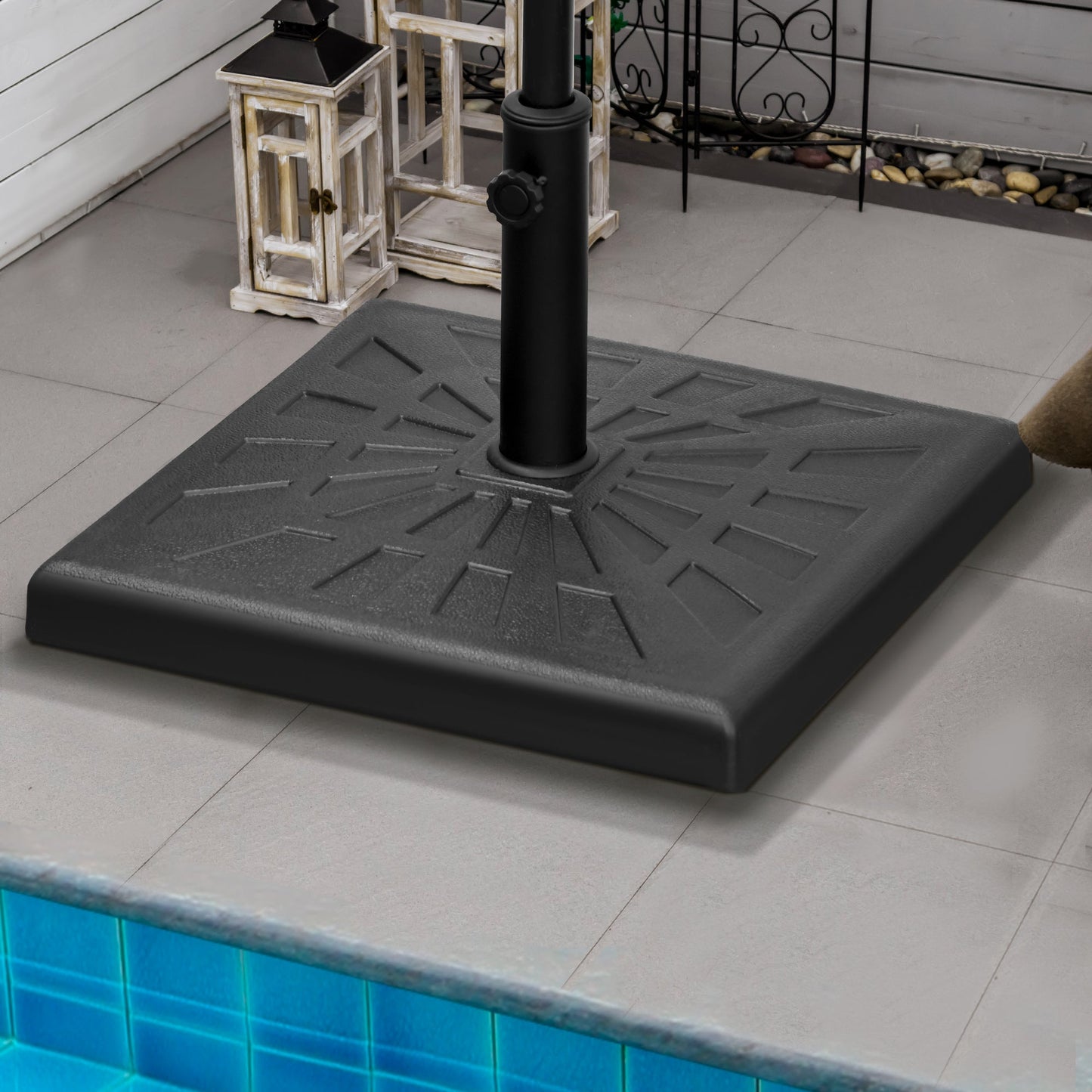 19kg Resin Garden Parasol Base Holder, Square Outdoor Market Umbrella Stand Weight for Poles of Φ32mm, Φ38mm, and Φ48mm, Black