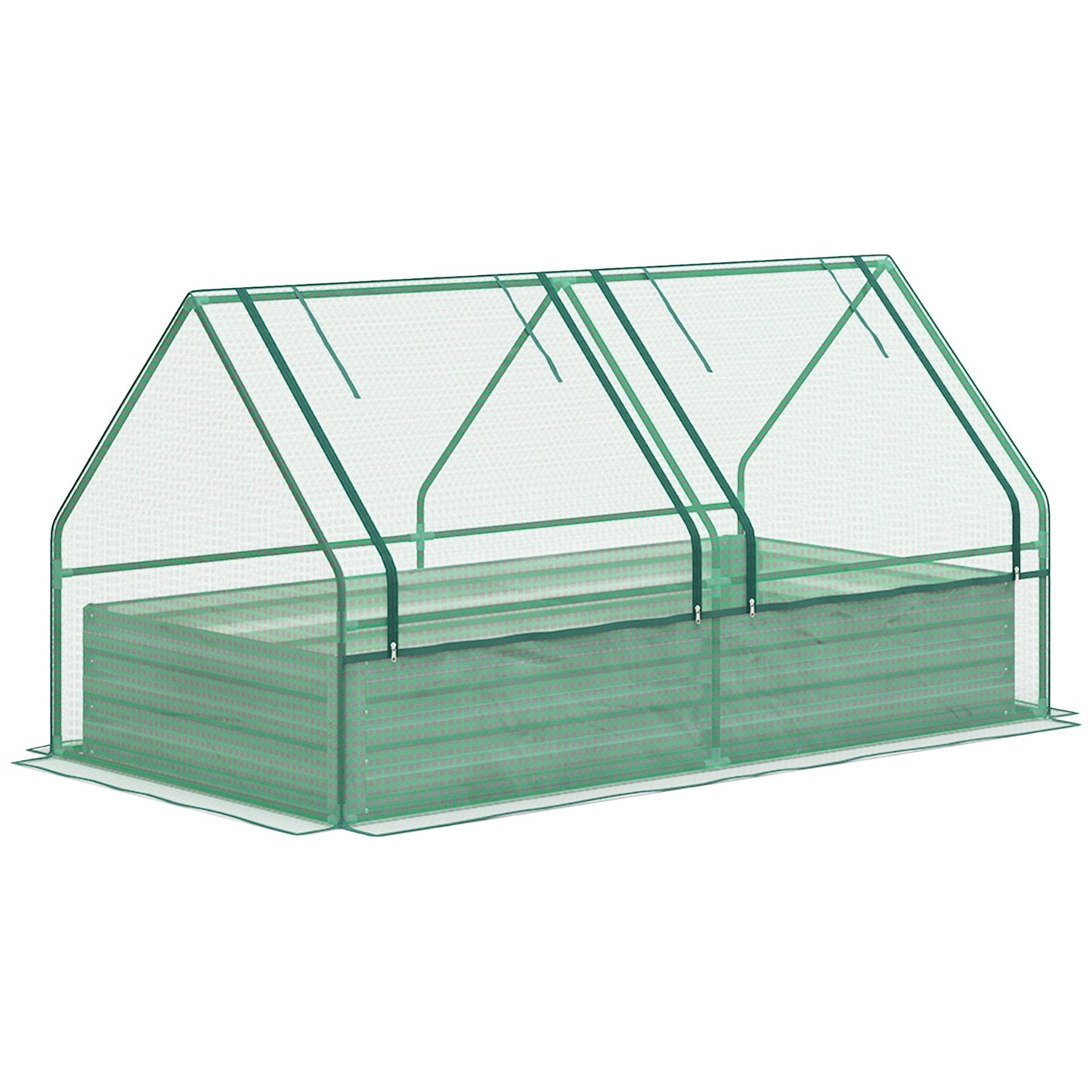 Raised Garden Bed with Mini Greenhouse, Outdoor Metal Planter Box with Cover, for Herbs and Vegetables, Use for Patio, Garden, Balcony, Green and Dark Grey