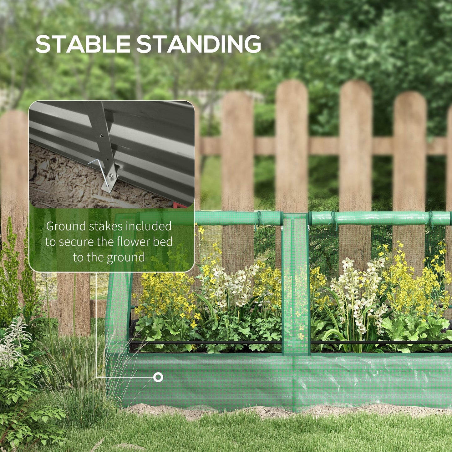 Raised Garden Bed with Mini Greenhouse, Outdoor Metal Planter Box with Cover, for Herbs and Vegetables, Use for Patio, Garden, Balcony, Green and Dark Grey