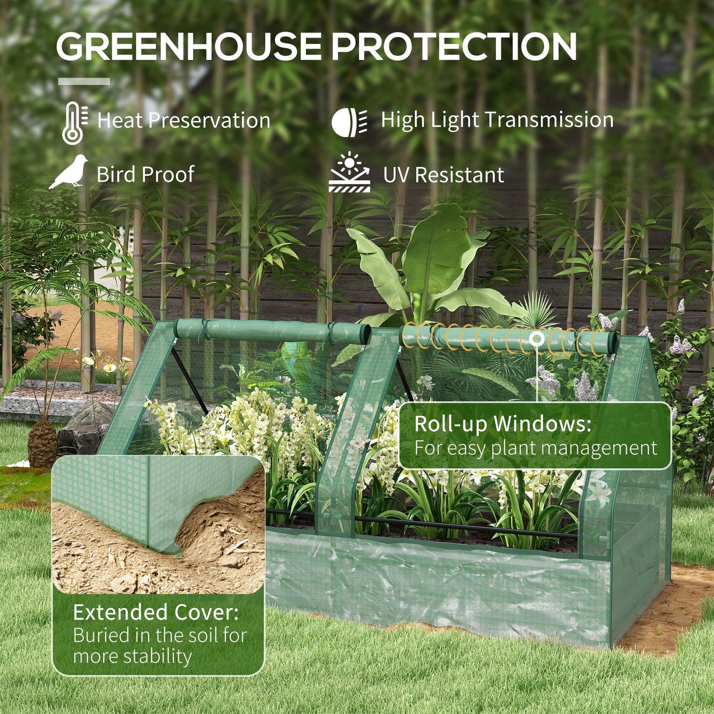 Raised Garden Bed with Mini Greenhouse, Outdoor Metal Planter Box with Cover, for Herbs and Vegetables, Use for Patio, Garden, Balcony, Green and Dark Grey