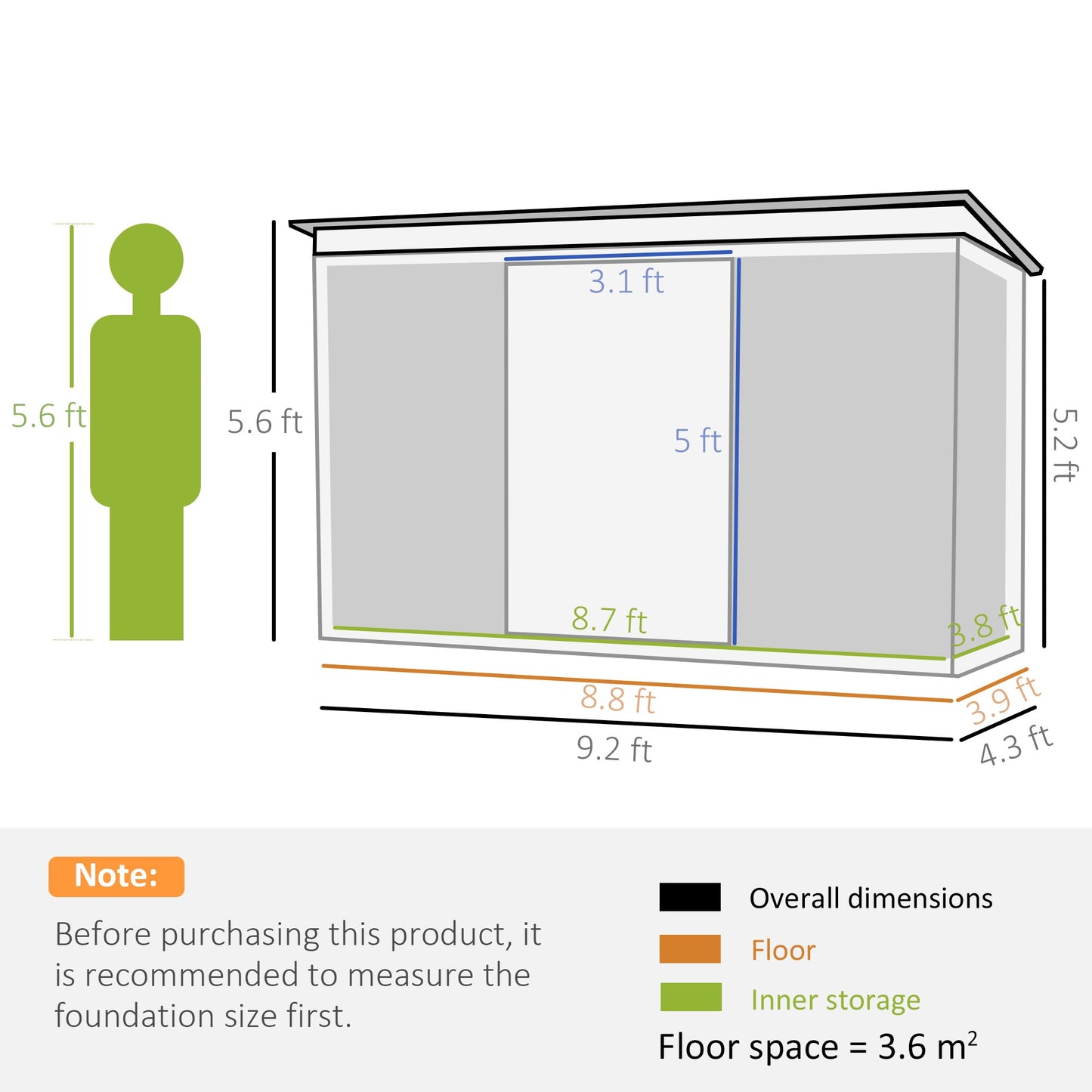 9ft x 4ft Metal Garden Shed, Outdoor Tool House with Foundation Kit, Ventilations and Double Doors, Light Grey
