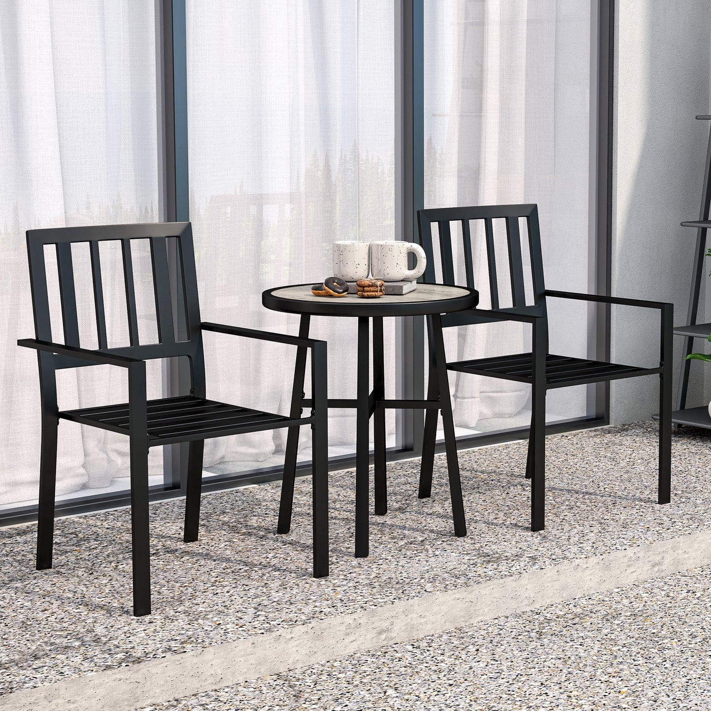 3 Piece Patio Bistro Set, Garden Dining Set with Plastic Top, 2 Stackable Chairs, Galvanised Steel Frame, Outdoor Dining Set for Balcony, Deck, Grey