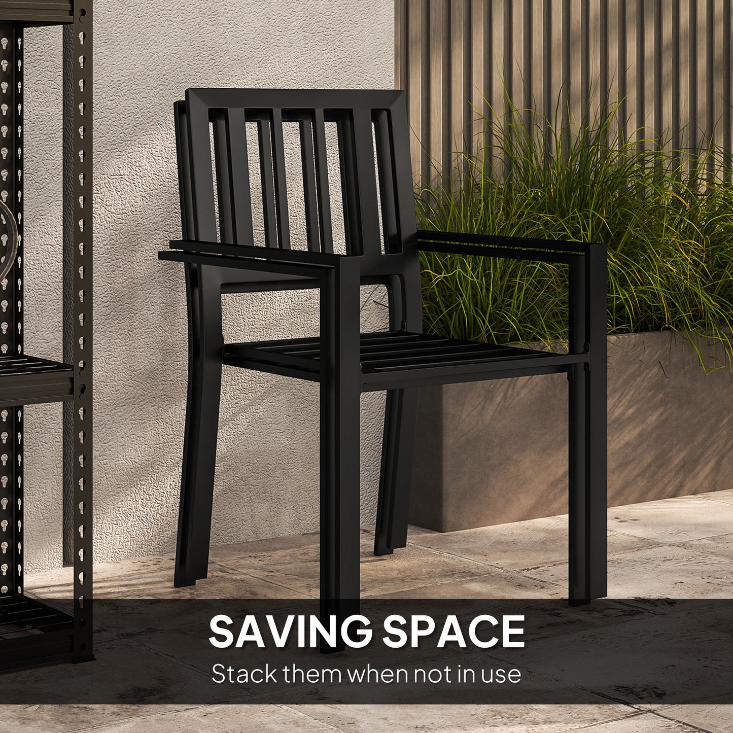 3 Piece Patio Bistro Set, Garden Dining Set with Plastic Top, 2 Stackable Chairs, Galvanised Steel Frame, Outdoor Dining Set for Balcony, Deck, Grey