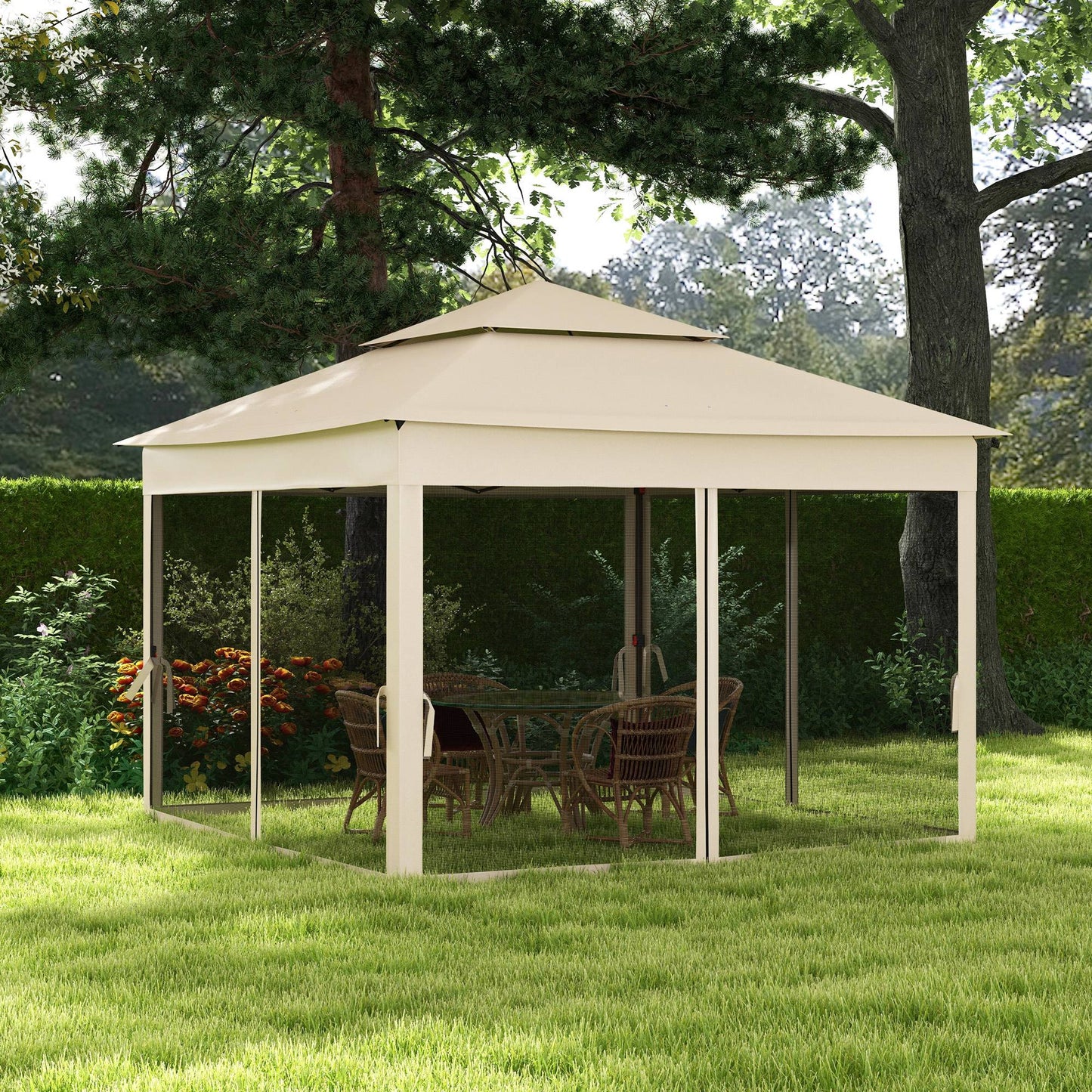 3 x 3(m) Pop Up Gazebo, Double-roof Garden Tent with Netting and Carry Bag, Party Event Shelter for Outdoor Patio, Cream White