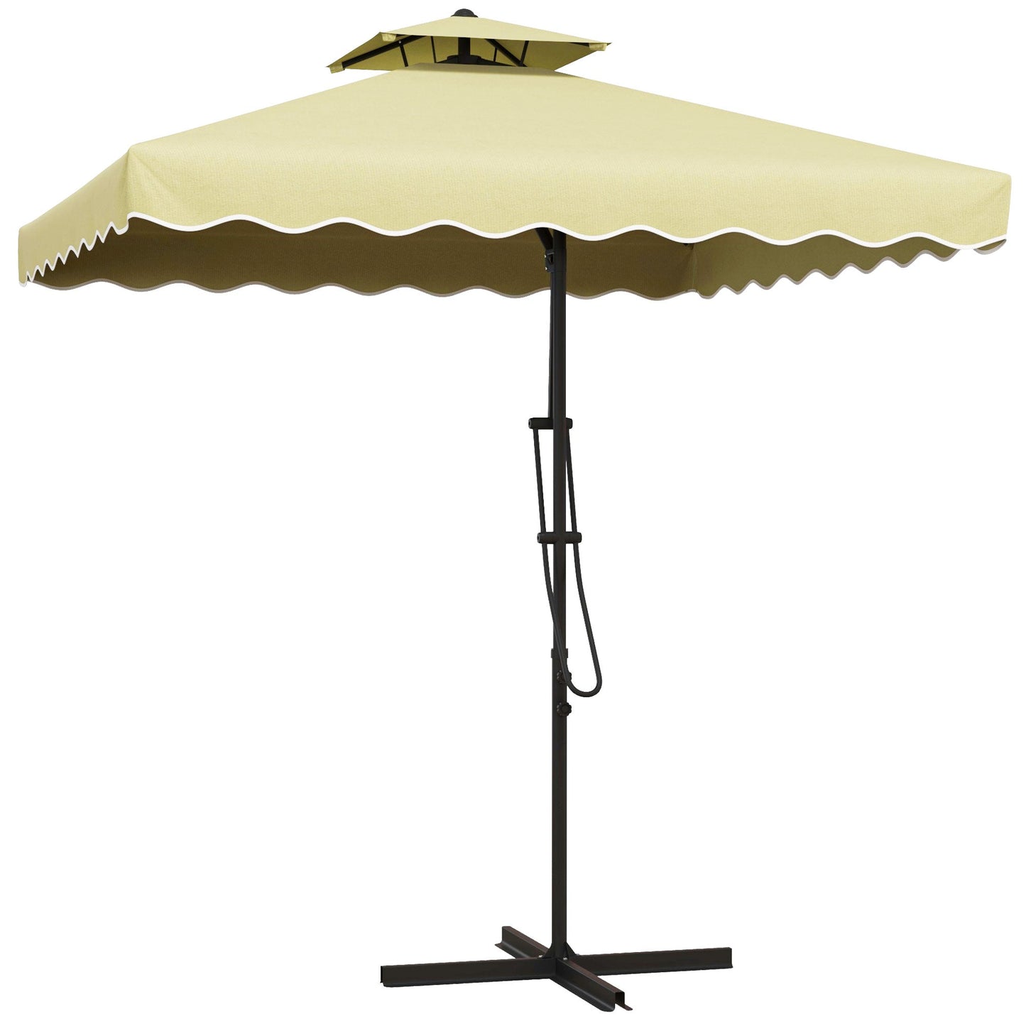 2.5m Cantilever Parasol with Easy Lever, Square Double Top Garden Parasol Umbrella with Ruffles and Cross Base, Overhanging Outdoor Sun Shades, Beige