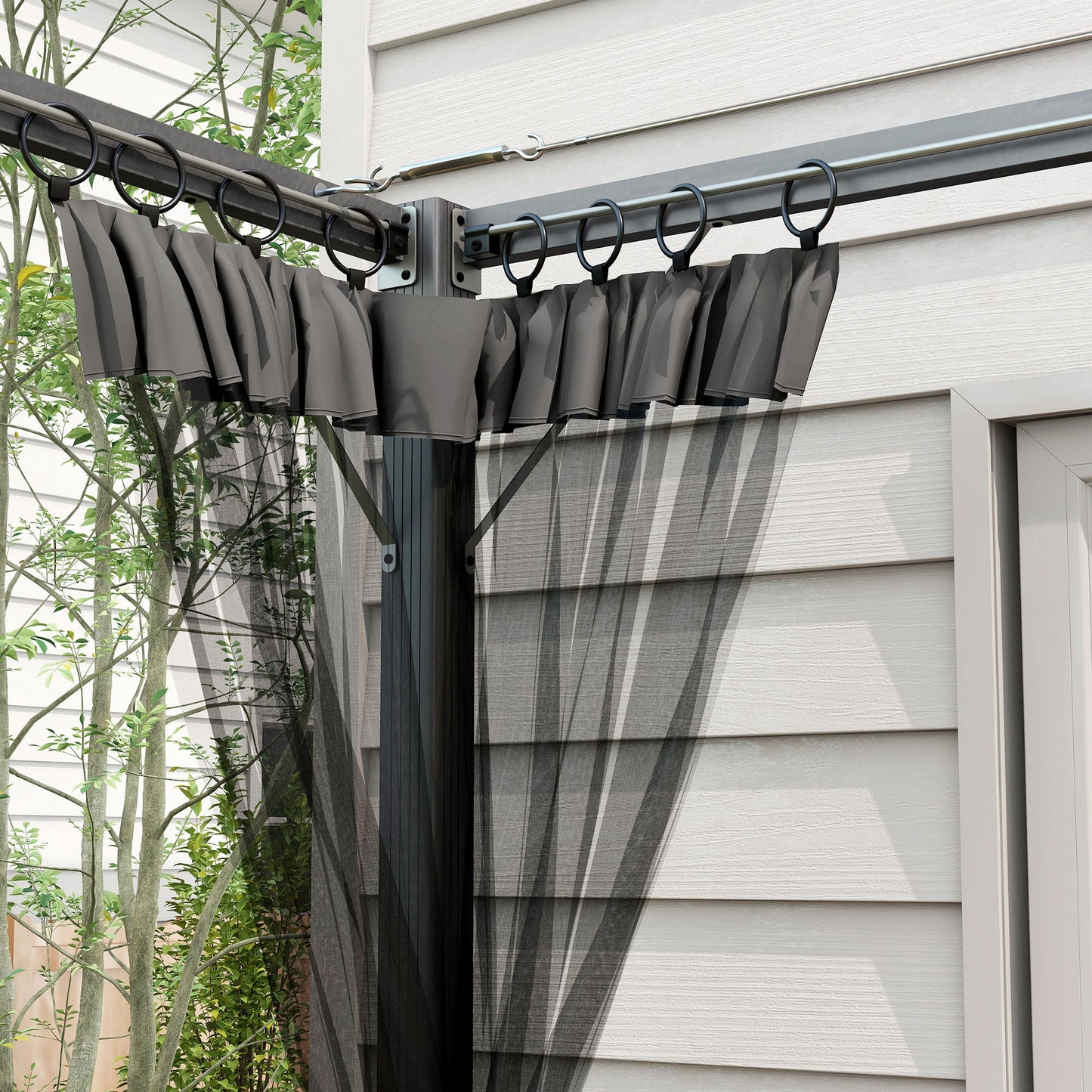 3 x 3 m Pergola with Retractable Roof Canopy and Netting Sidewalls, Aluminium Frame Garden Gazebo Outdoor Sun Shade Shelter for Grill, Patio, Deck, Dark Grey