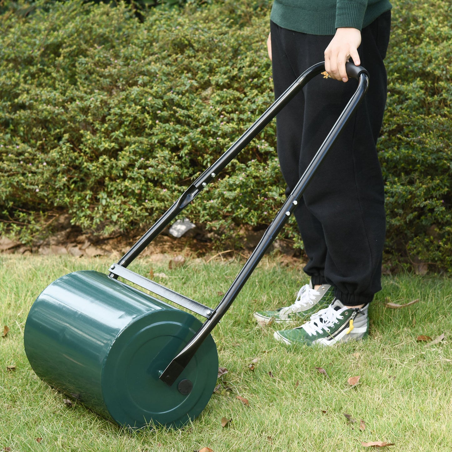 30 L Heavy Duty Water Or Sand Filled Φ30cm Garden Steel Lawn Roller Drum - Dark Green