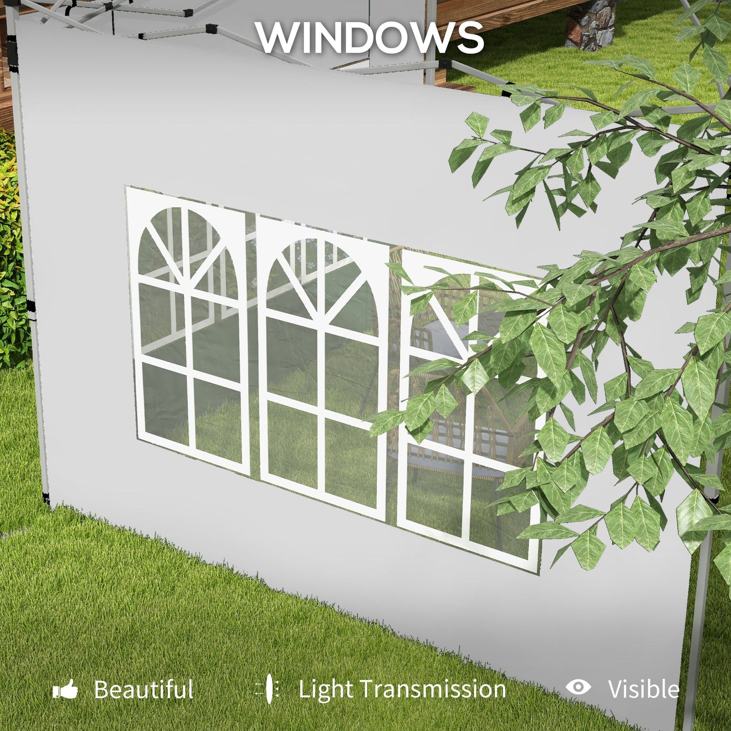 Gazebo Side Panels with Window for 3x3(m) or 3x4m Pop Up Gazebo, 2 Pack Sides Replacement, White