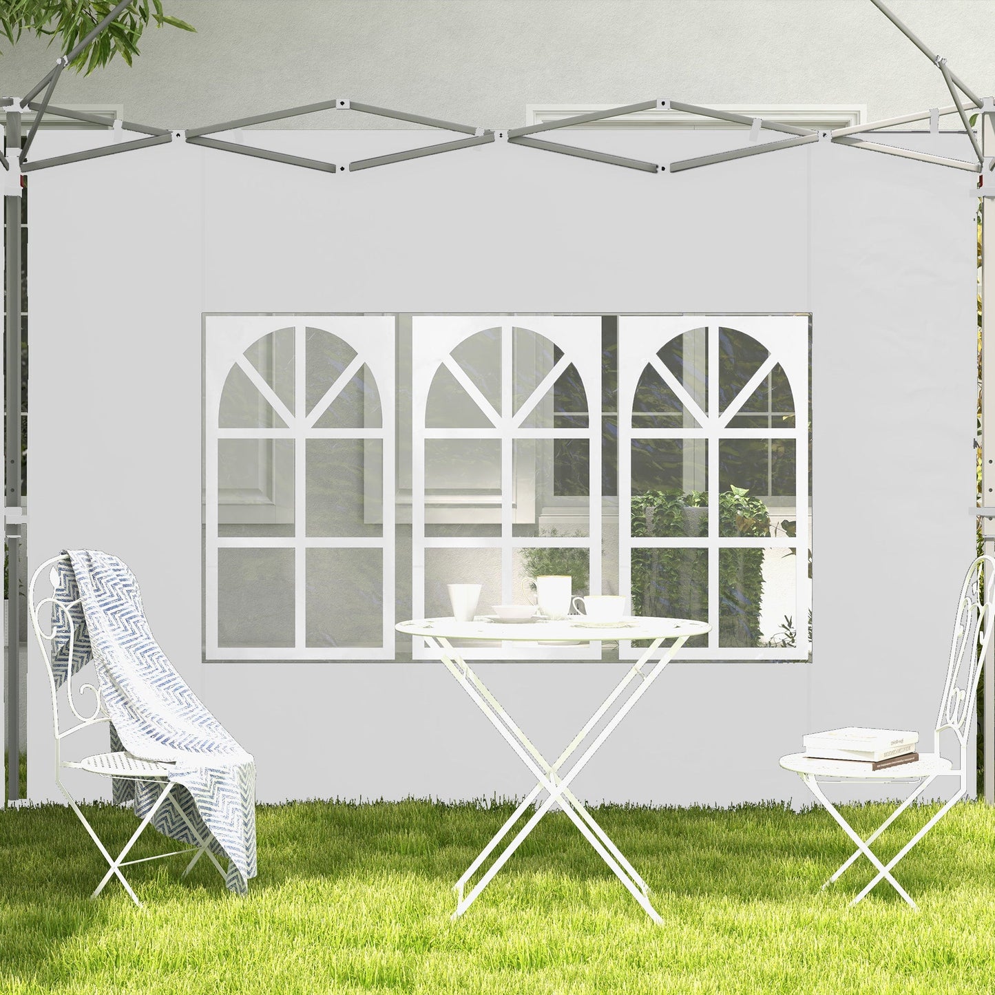 Gazebo Side Panels with Window for 3x3(m) or 3x4m Pop Up Gazebo, 2 Pack Sides Replacement, White