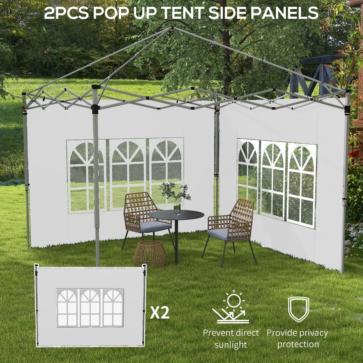 Gazebo Side Panels with Window for 3x3(m) or 3x4m Pop Up Gazebo, 2 Pack Sides Replacement, White