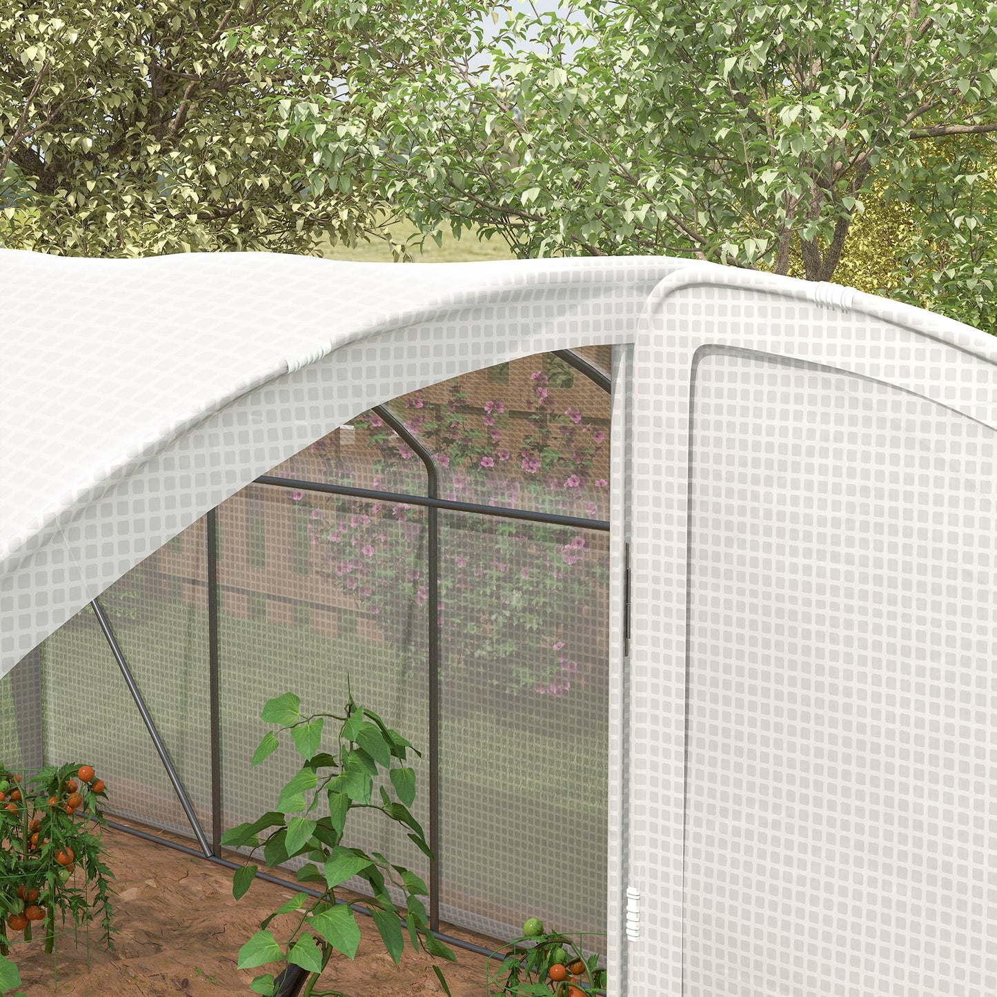 4 x 3 x 2m Polytunnel Greenhouse with Hinged Door, Walk-in Grow House Tent with UV-resistant PE Cover, Galvanised Steel Frame, Clamps, White