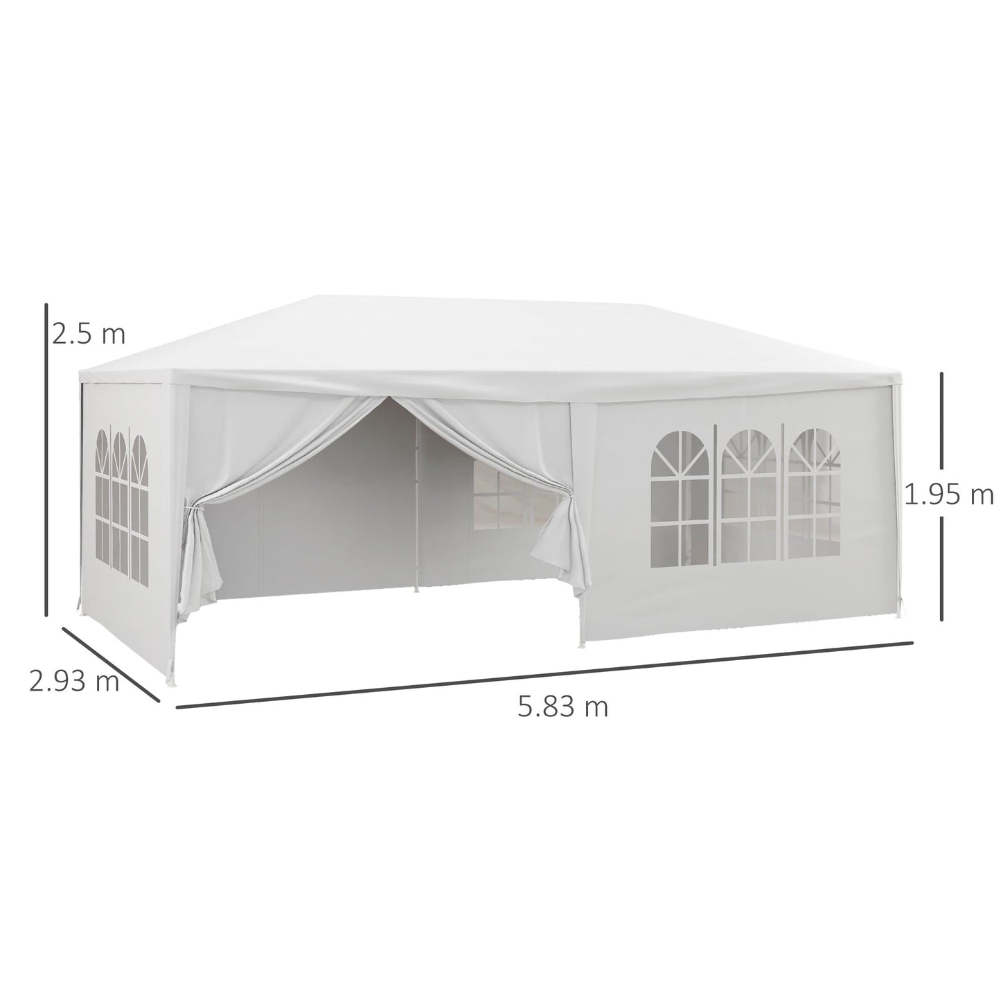 6 x 3(m) Gazebo Canopy Party Tent with 6 Removable Side Walls for Outdoor Event with Windows and Doors, White