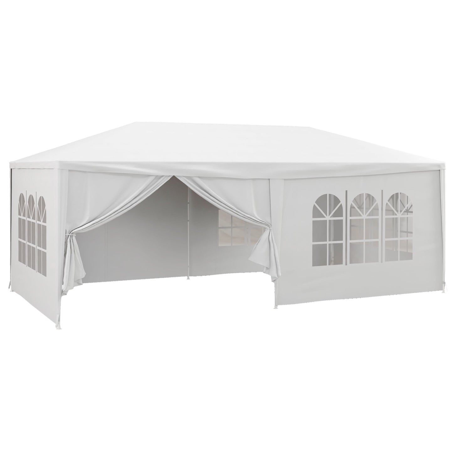 6 x 3(m) Gazebo Canopy Party Tent with 6 Removable Side Walls for Outdoor Event with Windows and Doors, White