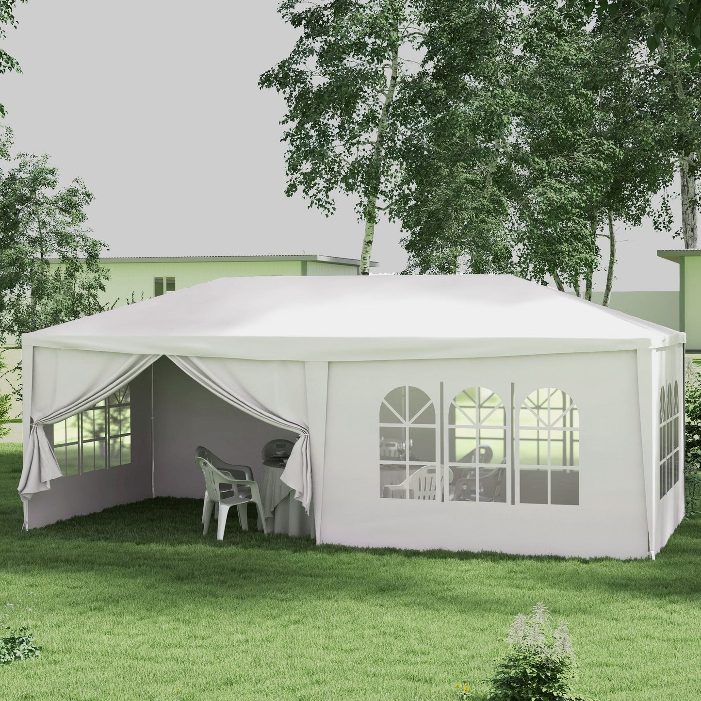 6 x 3(m) Gazebo Canopy Party Tent with 6 Removable Side Walls for Outdoor Event with Windows and Doors, White