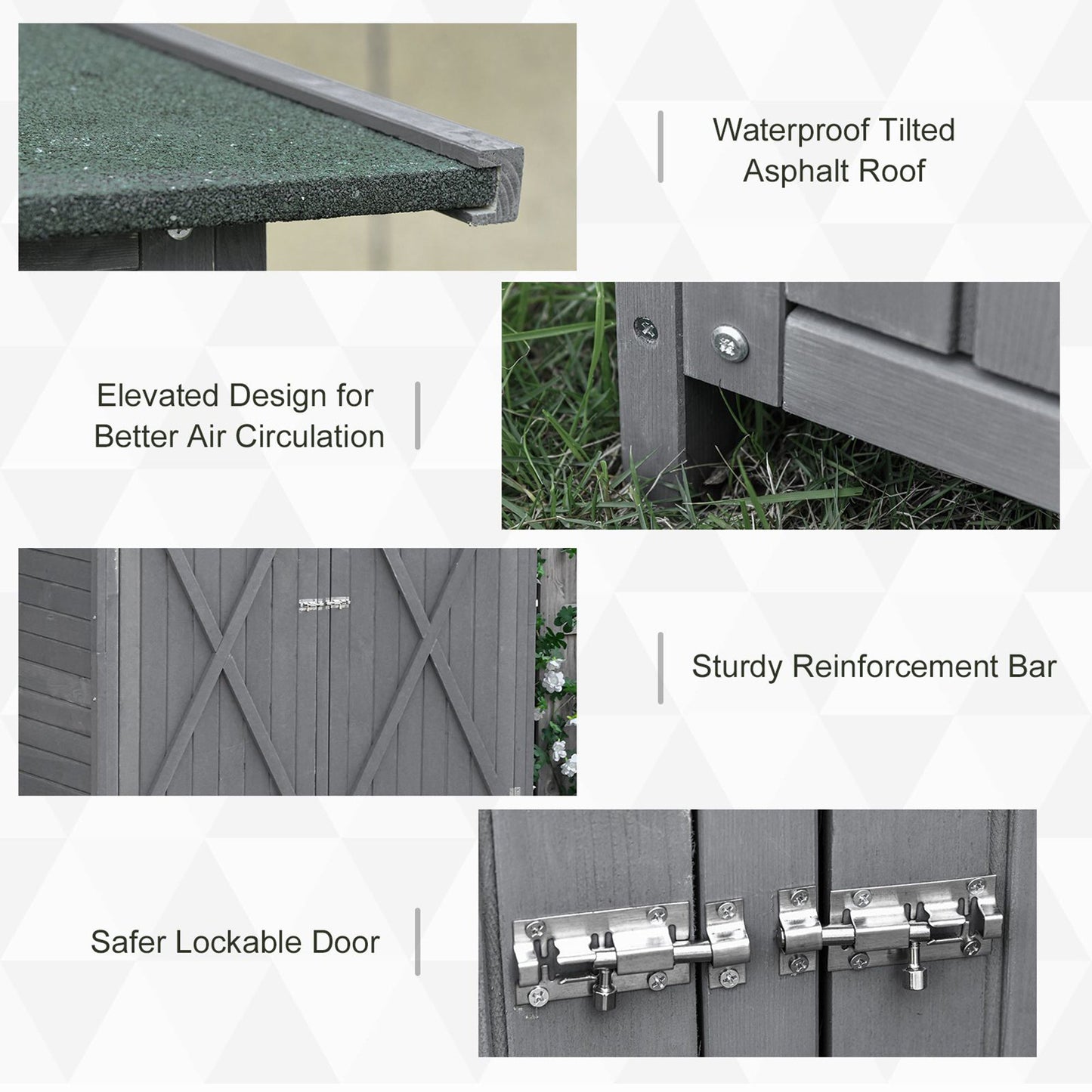 Small Shed, Wooden Garden Shed with Flexible Table, Hooks and Ground Nails, Lockable Tool Shed with Asphalt Roof, 140 x 75 x 157cm, Grey