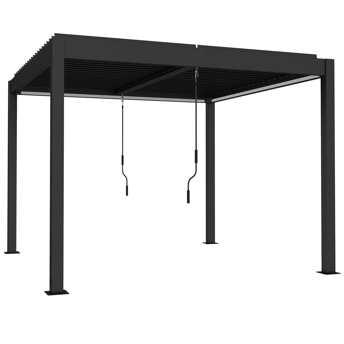 3 x 3 m Louvered Pergola with LED Lights, Adjustable Metal Louvred Roof, Aluminium Patio Gazebo Pergola Canopy with Drainage Gutters, Handles, Remote for Garden Outdoor, Dark Grey