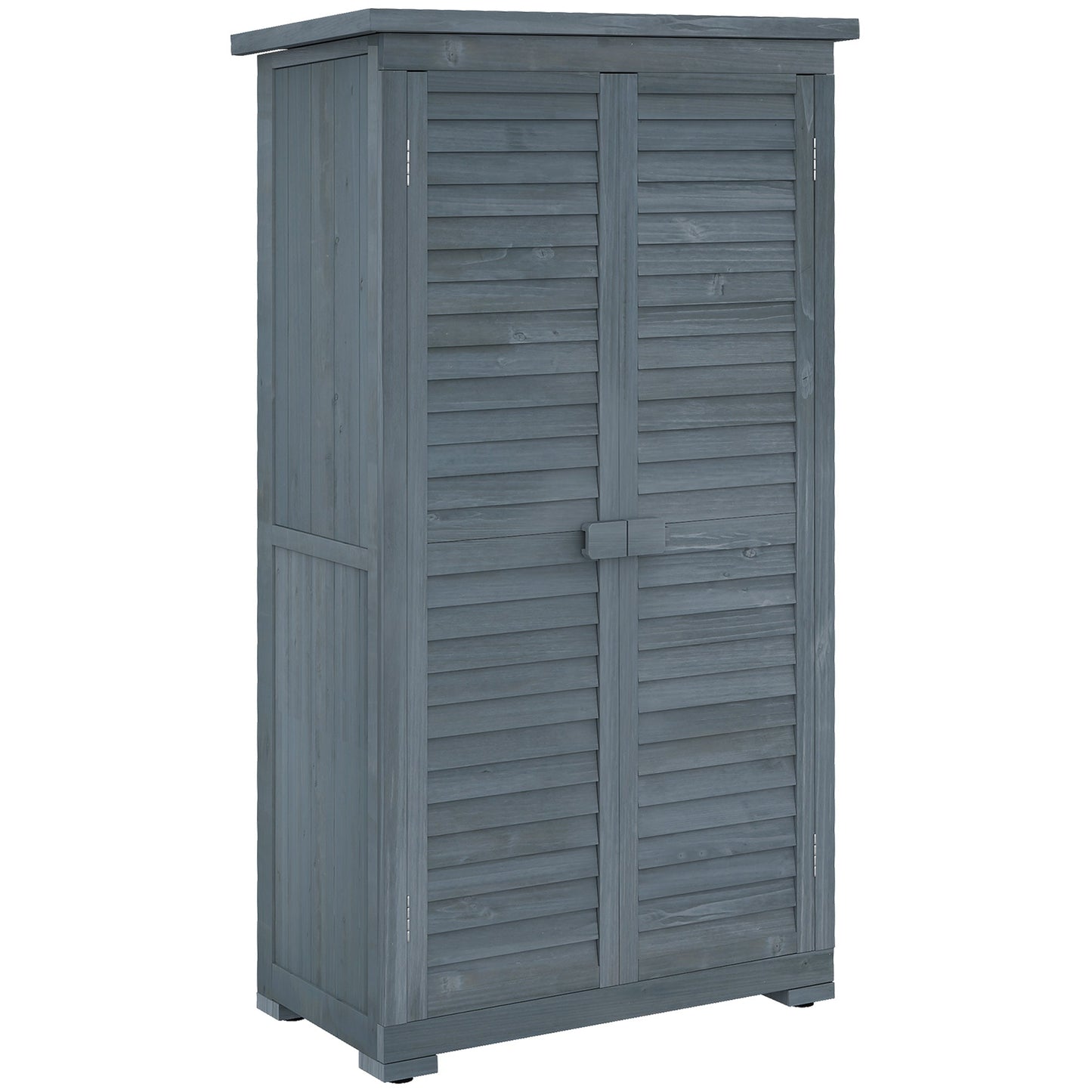 Small Shed, Wooden Garden Storage Shed, 3 Shelves Outdoor Tool Shed Cabinet with Asphalt Roof and Shutter Doors, 87cm x 47cm x 160cm, Grey