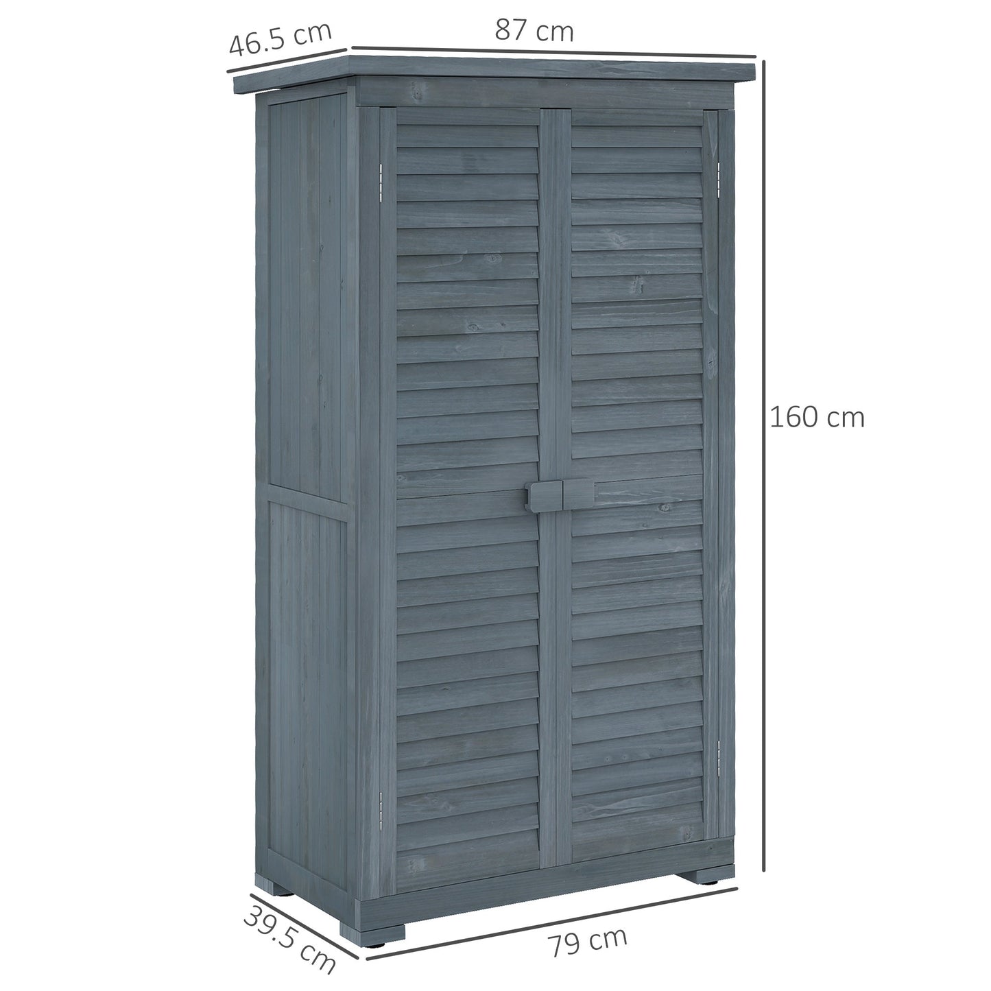 Small Shed, Wooden Garden Storage Shed, 3 Shelves Outdoor Tool Shed Cabinet with Asphalt Roof and Shutter Doors, 87cm x 47cm x 160cm, Grey