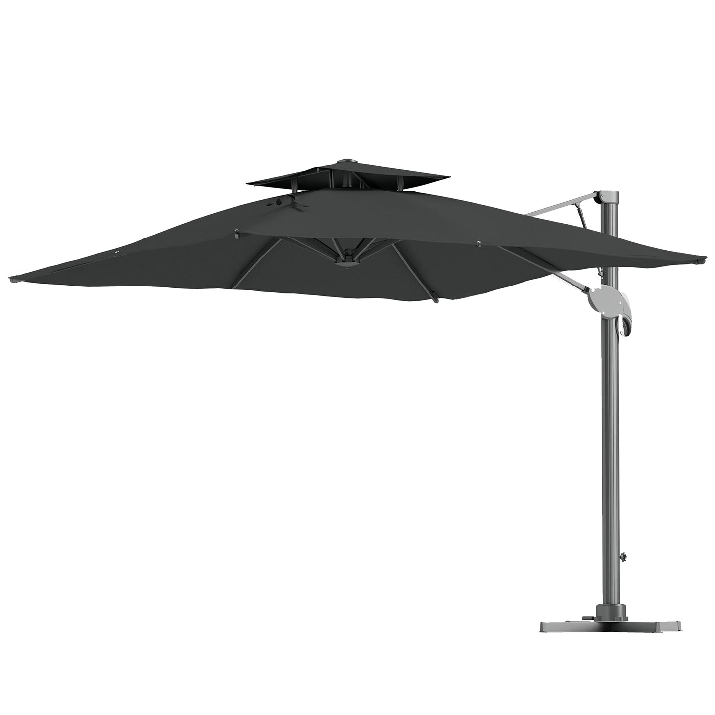 3(m) Cantilever Parasol with Hydraulic Opening, Heavy Duty Aluminium Hanging Garden Parasol, Double Top Square Patio Umbrella with 360° Rotation, 8 Ribs, Cross Base, Grey
