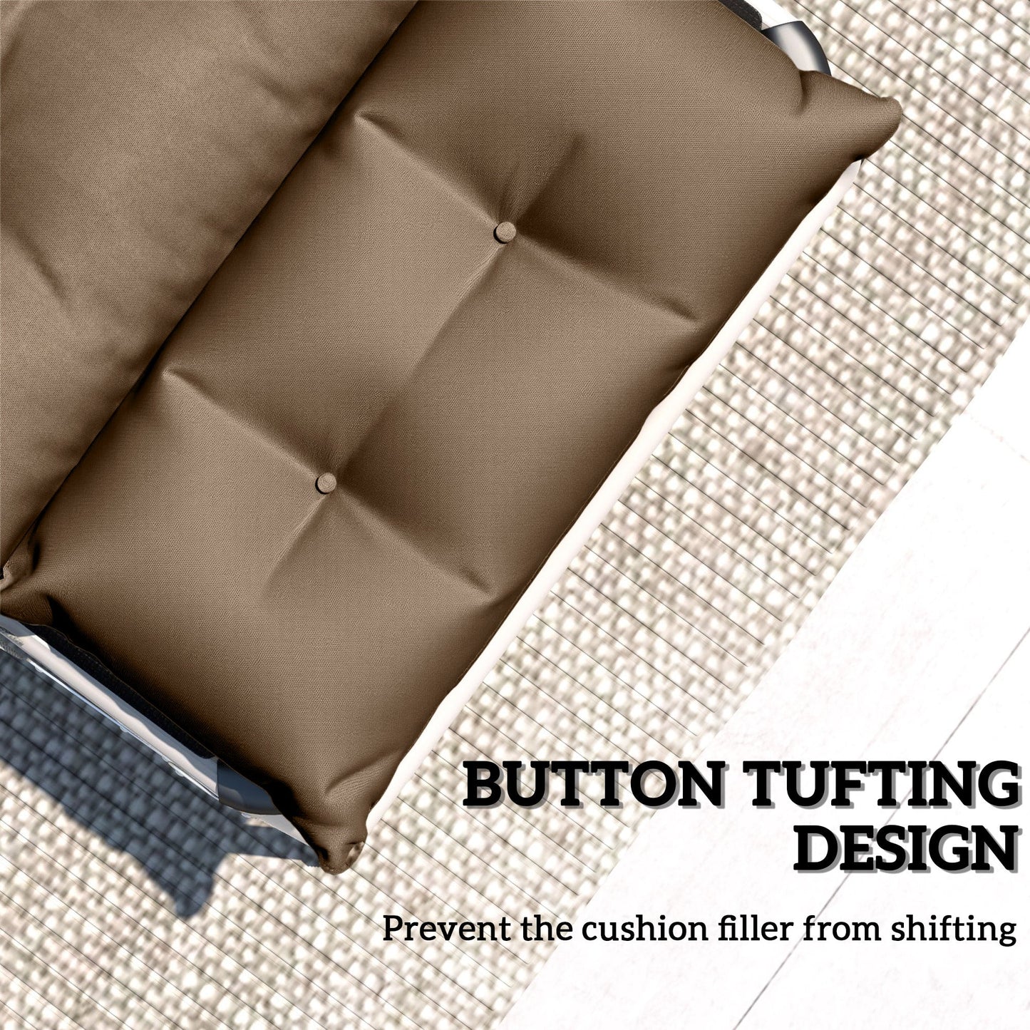 Sun Lounger Cushions Only, 190x56x10cm Garden Lounge Chair Cushions Set of 2, UPF20+ 220gsm Fabric, Thick Sunbed Replacement Pads with 6 Ties, Khaki