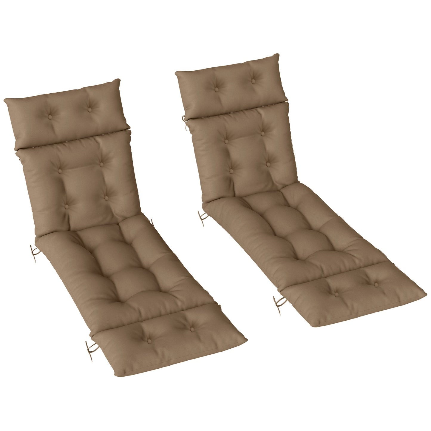 Sun Lounger Cushions Only, 190x56x10cm Garden Lounge Chair Cushions Set of 2, UPF20+ 220gsm Fabric, Thick Sunbed Replacement Pads with 6 Ties, Khaki