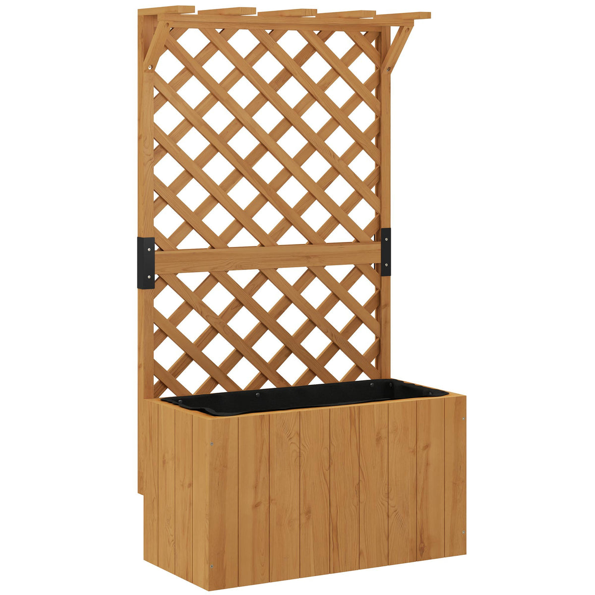 Wooden Planter with Trellis, Freestanding Raised Garden Bed with Drainage Holes, Outdoor Planter Box with Liner for Vegetables, Herbs and Flowers, Natural