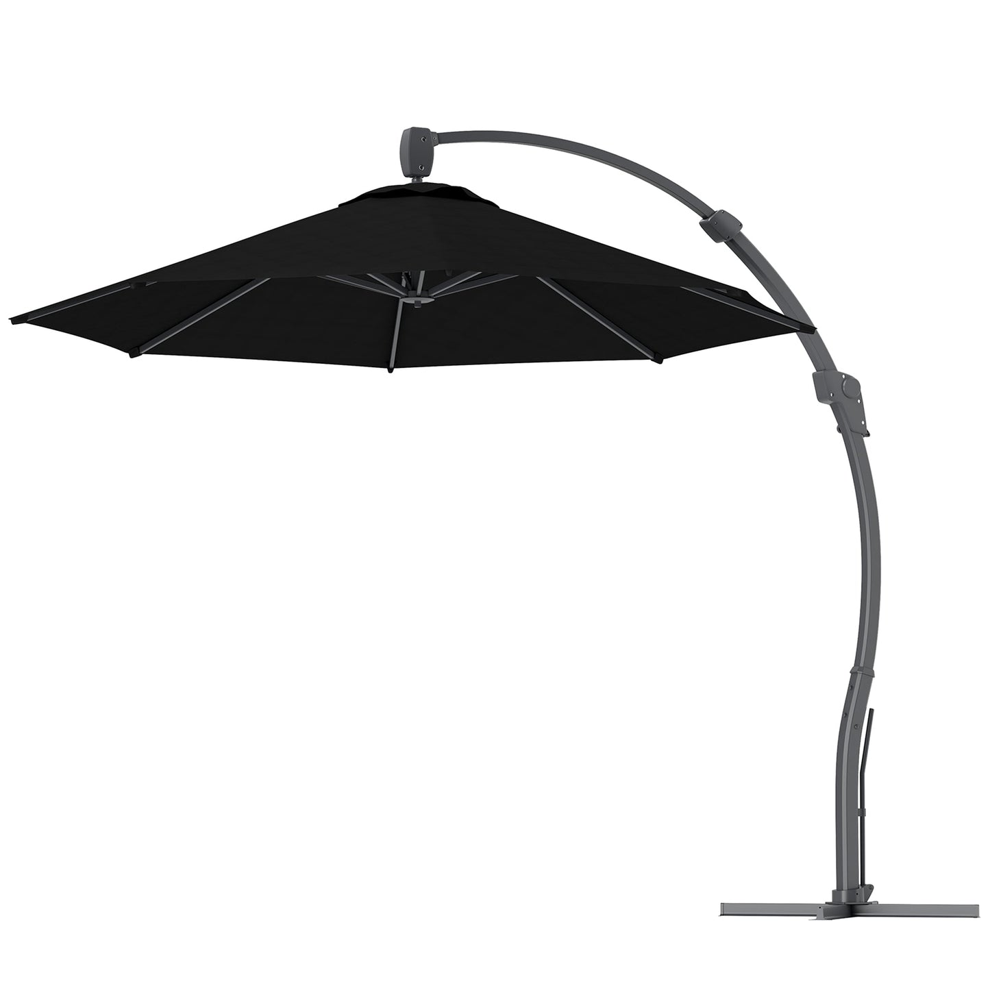 3(m) Garden Cantilever Parasol, Round Overhanging Umbrella with Crank Handle, Cross Base, Aluminium Frame and 360° Rotation, Banana Patio Umbrella for Outdoor Sun Shade, Black