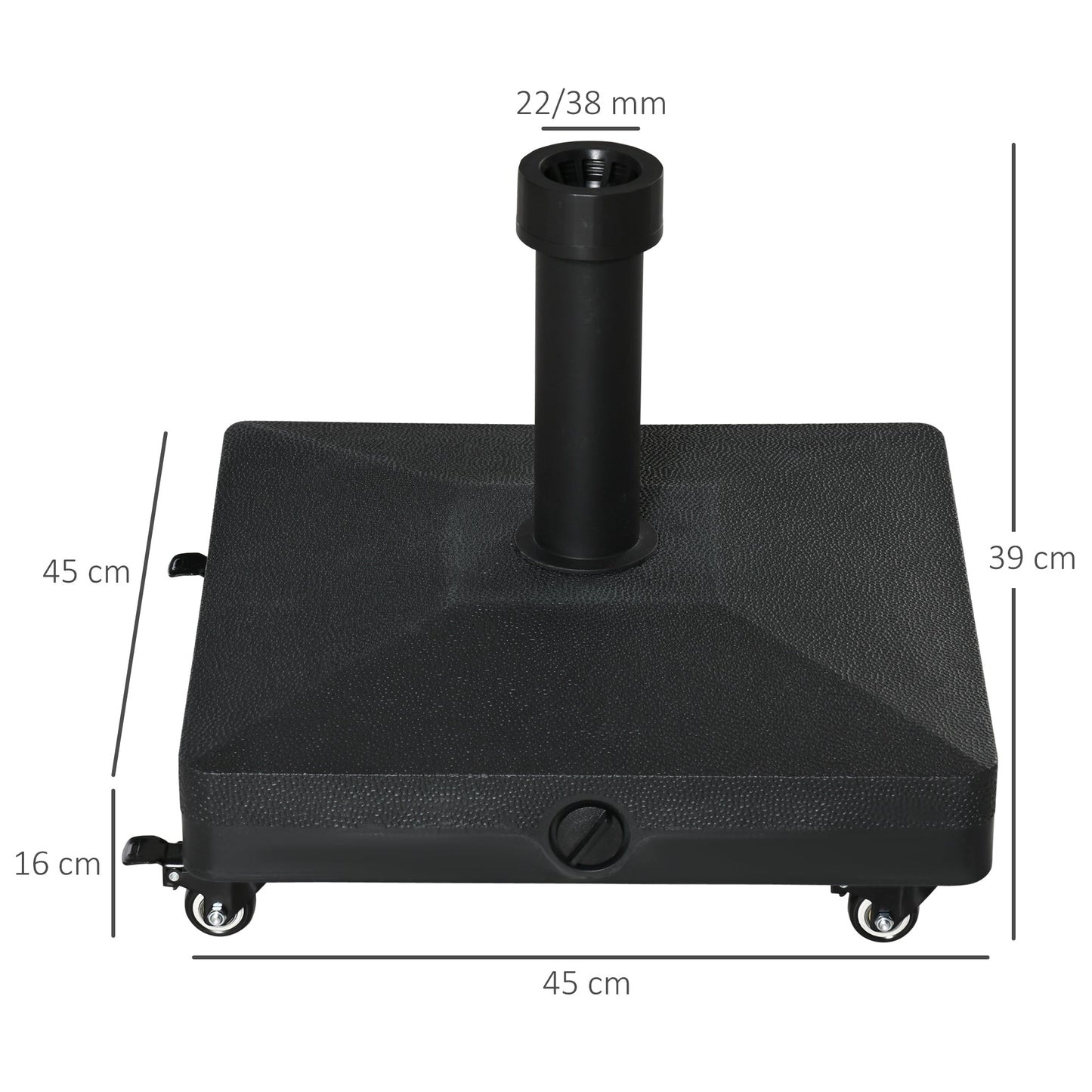 20kg Heavy Duty Garden Parasol Base Stand with Wheels Sand or Water Filled Patio Umbrella Base Square Outdoor Umbrella Stand Holder, Black