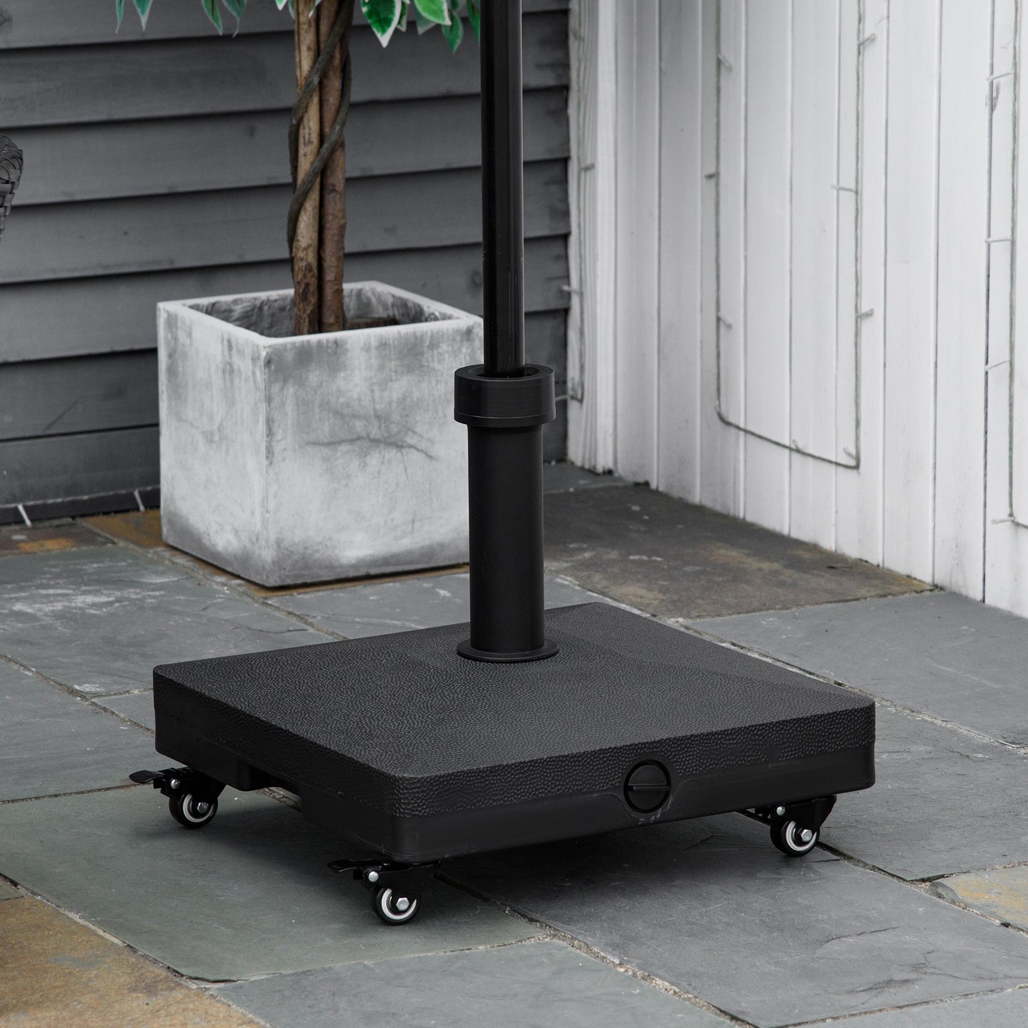 20kg Heavy Duty Garden Parasol Base Stand with Wheels Sand or Water Filled Patio Umbrella Base Square Outdoor Umbrella Stand Holder, Black