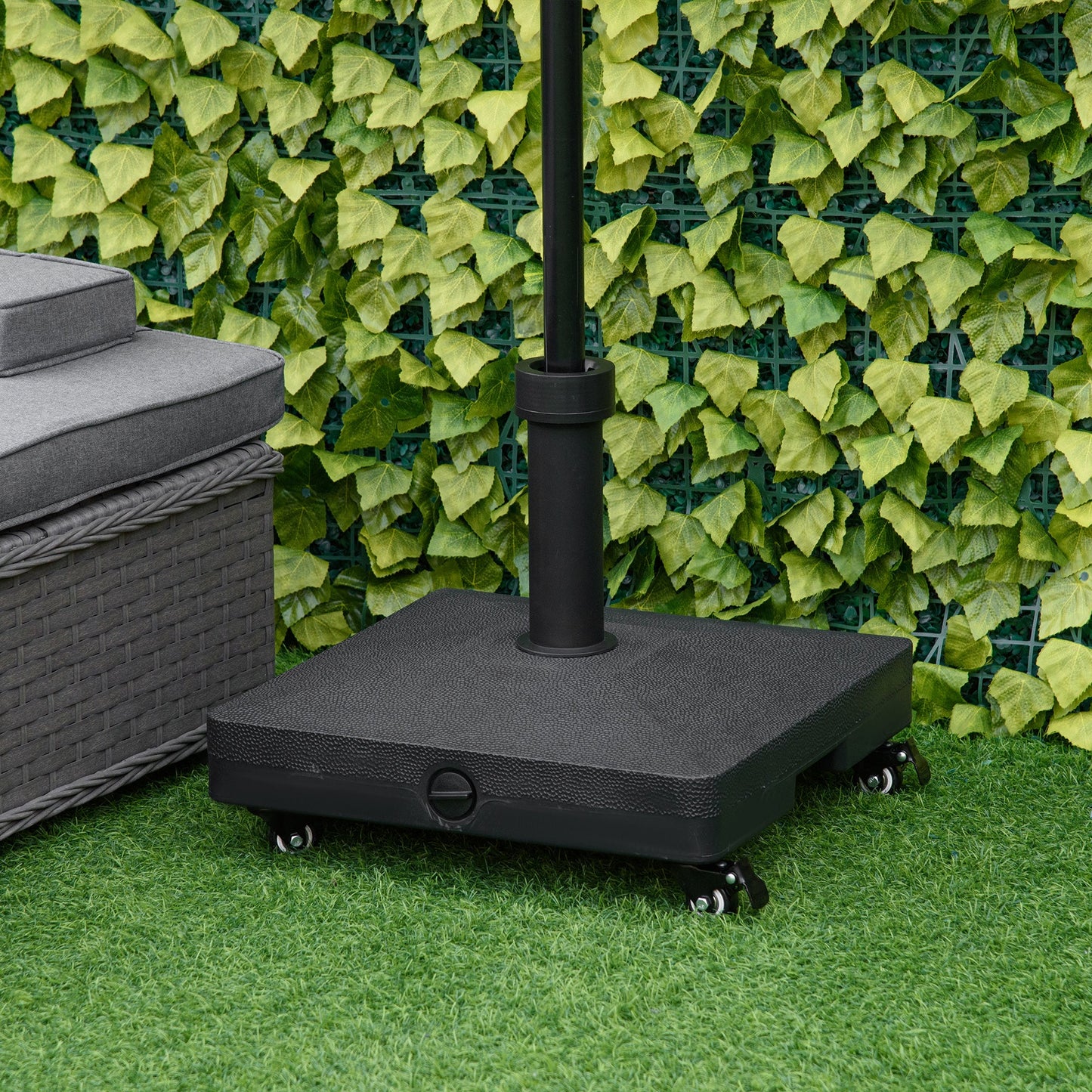 20kg Heavy Duty Garden Parasol Base Stand with Wheels Sand or Water Filled Patio Umbrella Base Square Outdoor Umbrella Stand Holder, Black