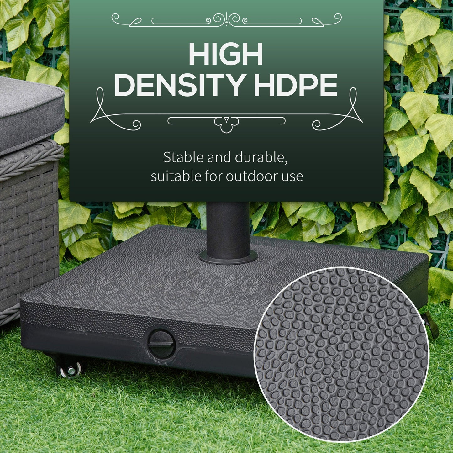 20kg Heavy Duty Garden Parasol Base Stand with Wheels Sand or Water Filled Patio Umbrella Base Square Outdoor Umbrella Stand Holder, Black