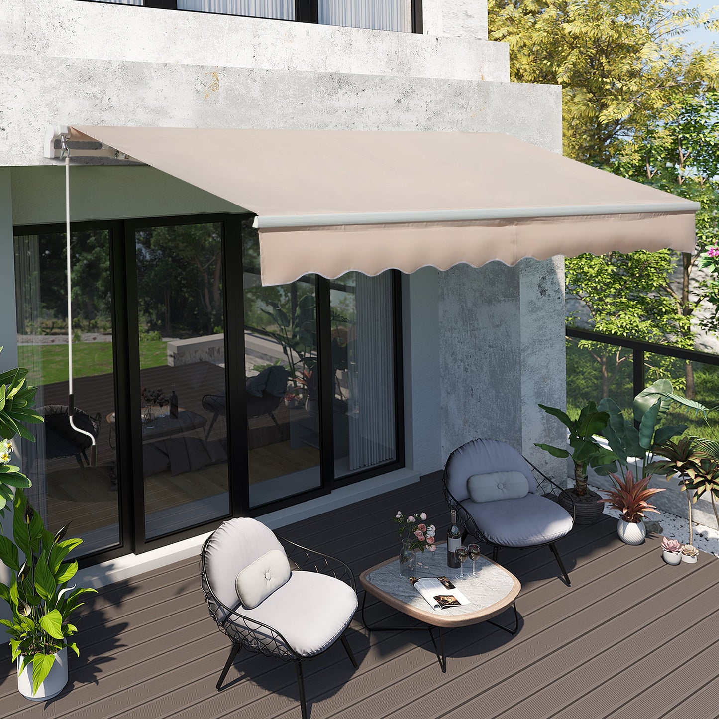 4x2.5m Retractable Manual Awning Window Door Sun Shade Canopy with Fittings and Crank Handle Beige