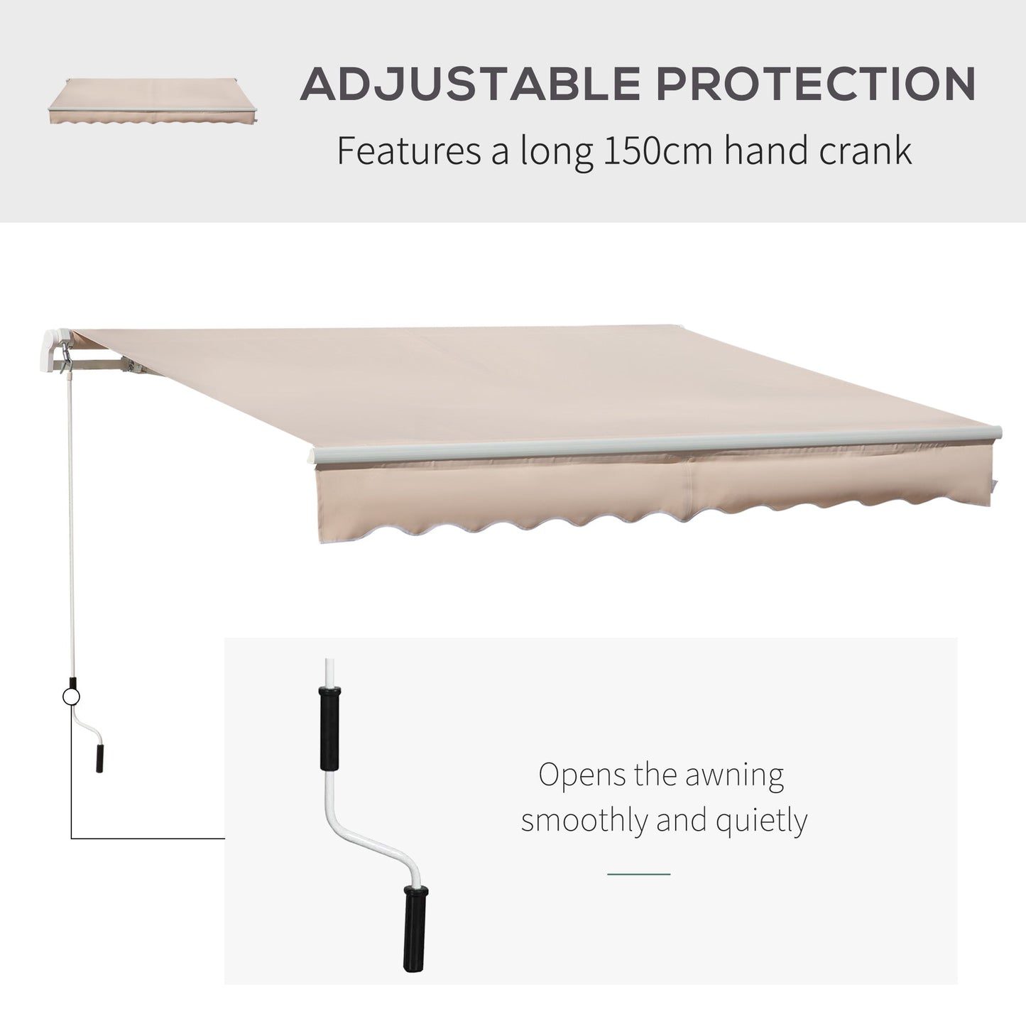 4x2.5m Retractable Manual Awning Window Door Sun Shade Canopy with Fittings and Crank Handle Beige