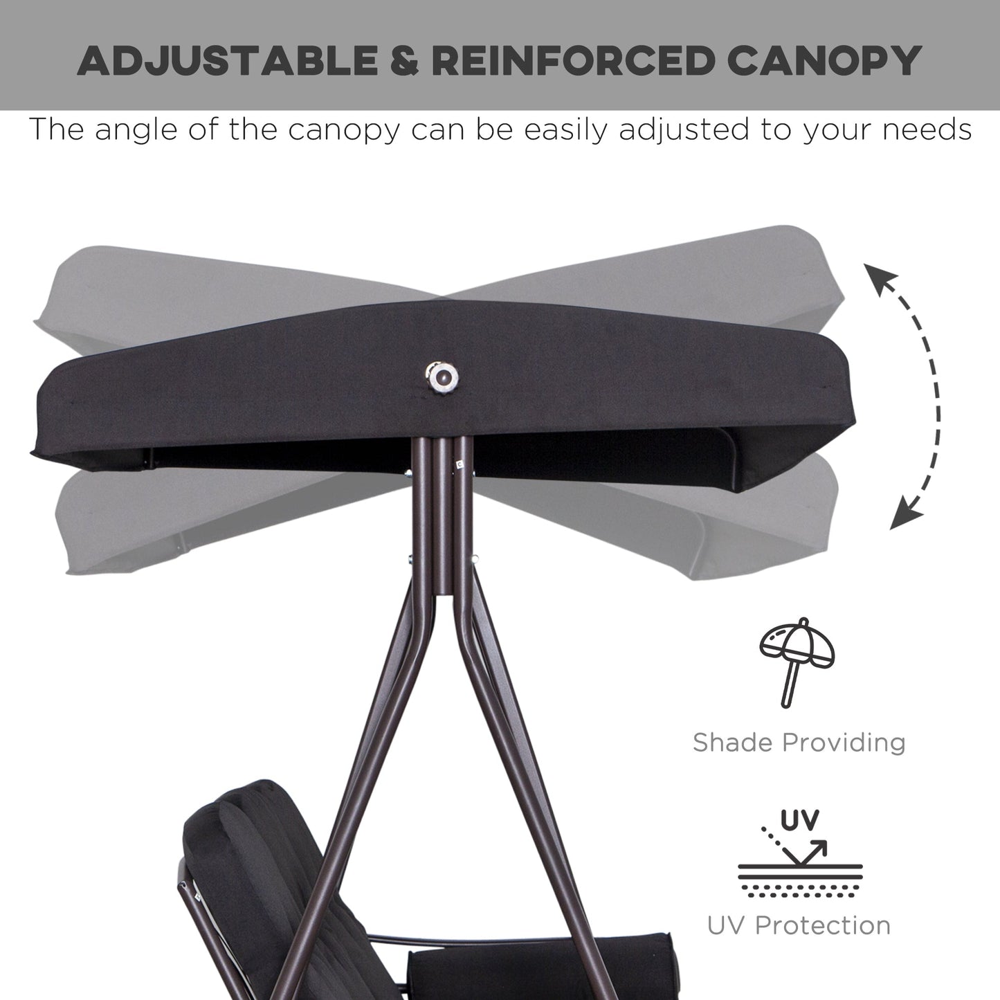 3 Seater Canopy Swing Chair, Outdoor Garden Swing Seat w/ Top Roof and Cushions, Black