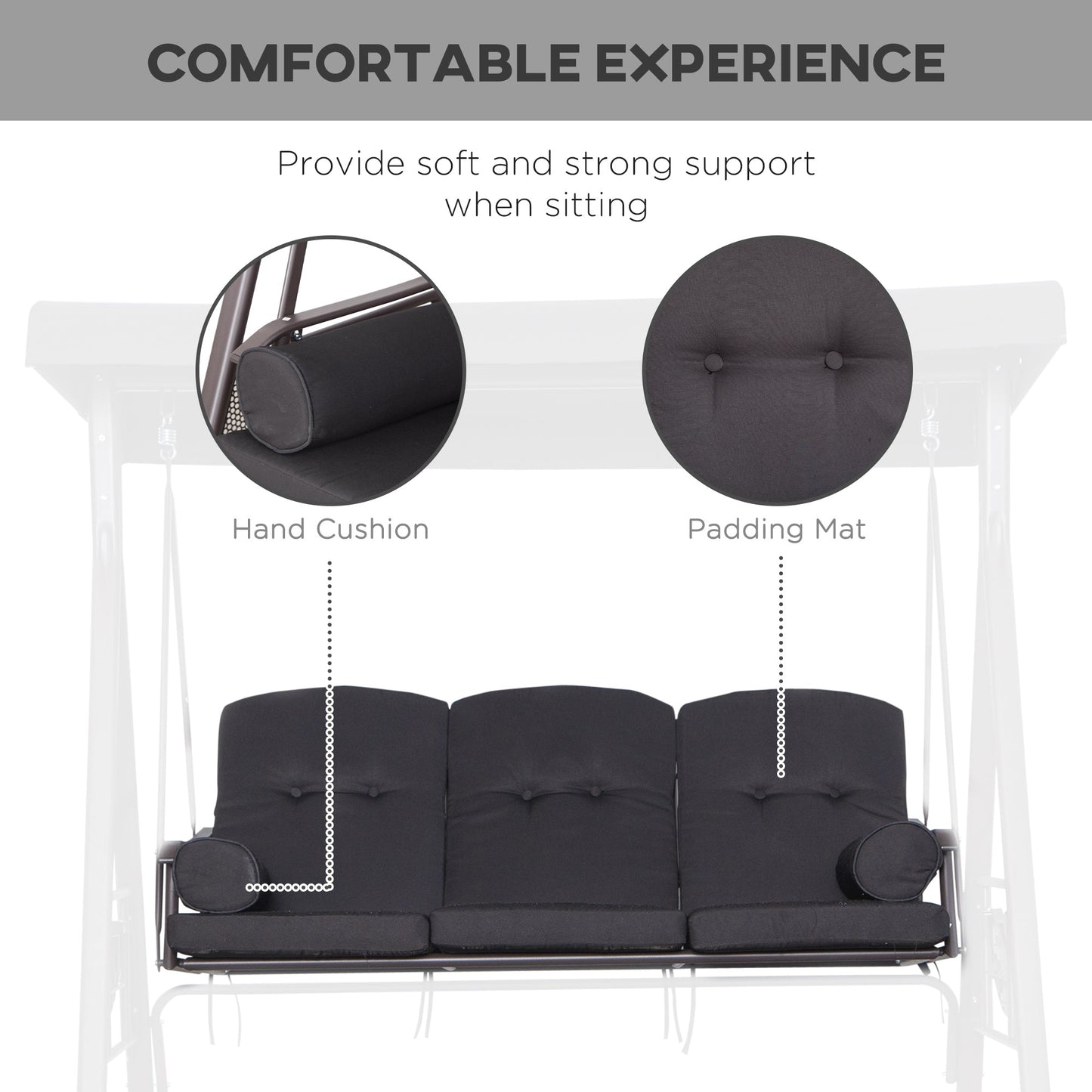 3 Seater Canopy Swing Chair, Outdoor Garden Swing Seat w/ Top Roof and Cushions, Black