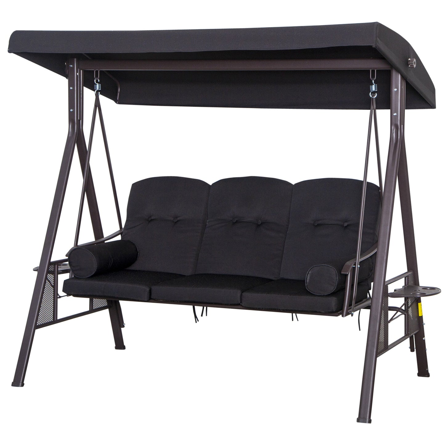 3 Seater Canopy Swing Chair, Outdoor Garden Swing Seat w/ Top Roof and Cushions, Black